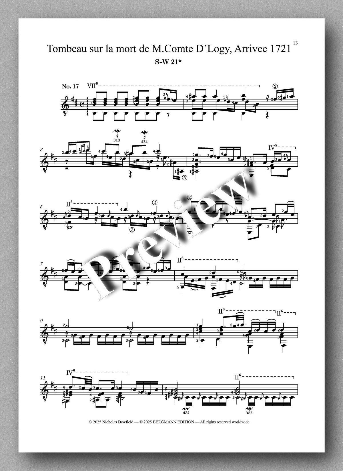 Sylvius Leopold Weiss (1687-1750), Individual Pieces, Volume 3 - preview of the music score 3