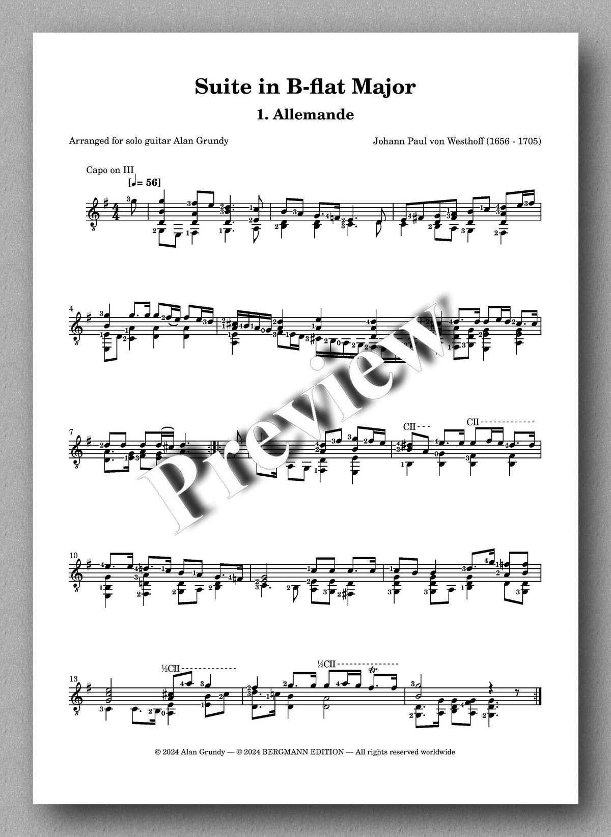 Johann Paul Von Westhoff, Suite in B-flat Major - preview of the music score 1