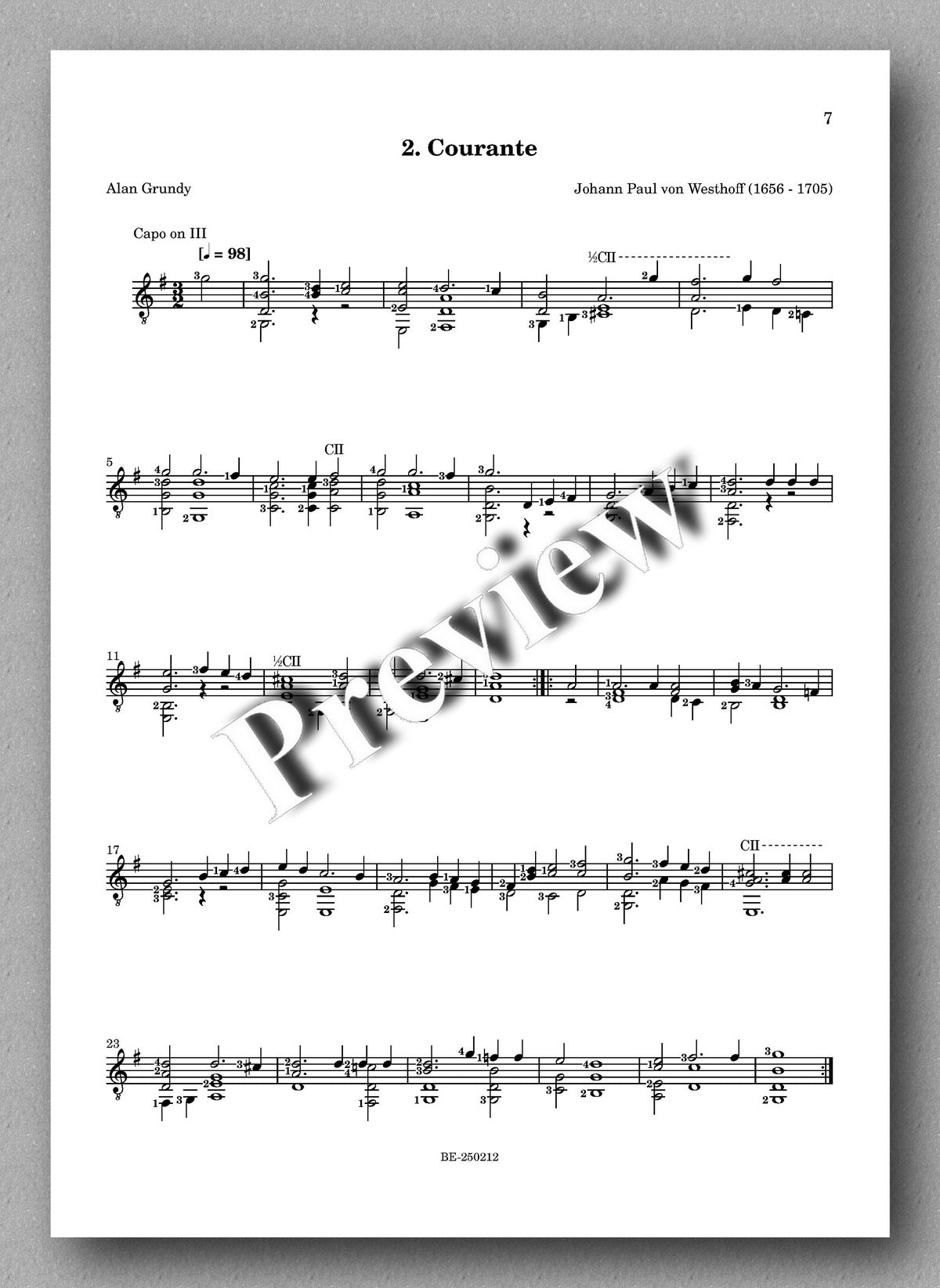 Johann Paul Von Westhoff, Suite in B-flat Major - preview of the music score 2