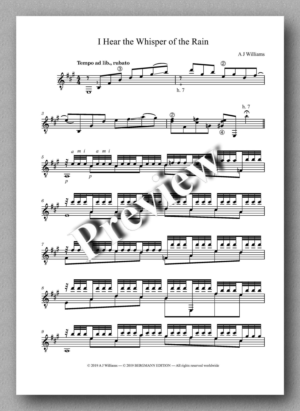 Andrew Williams, I Hear the Whisper of the Rain - preview of the music score  1