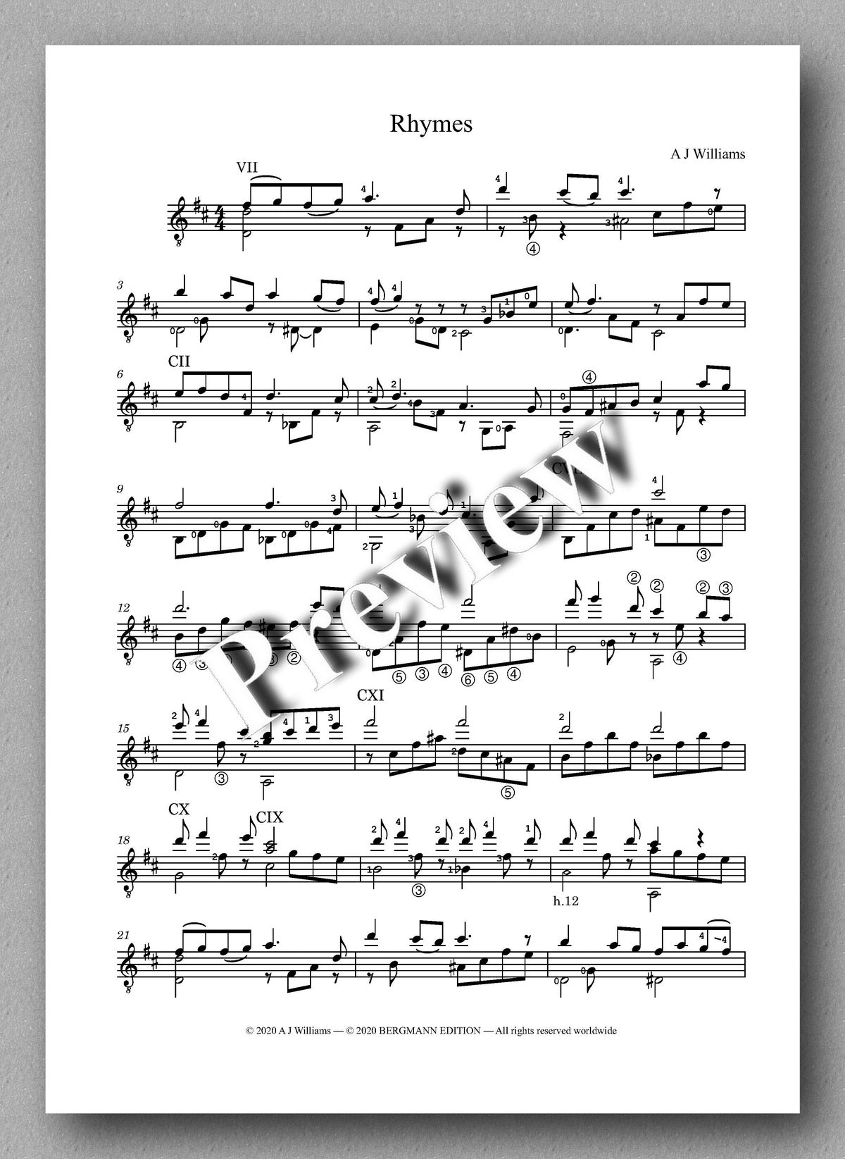 Andrew Williams, Rhymes - preview of the music score