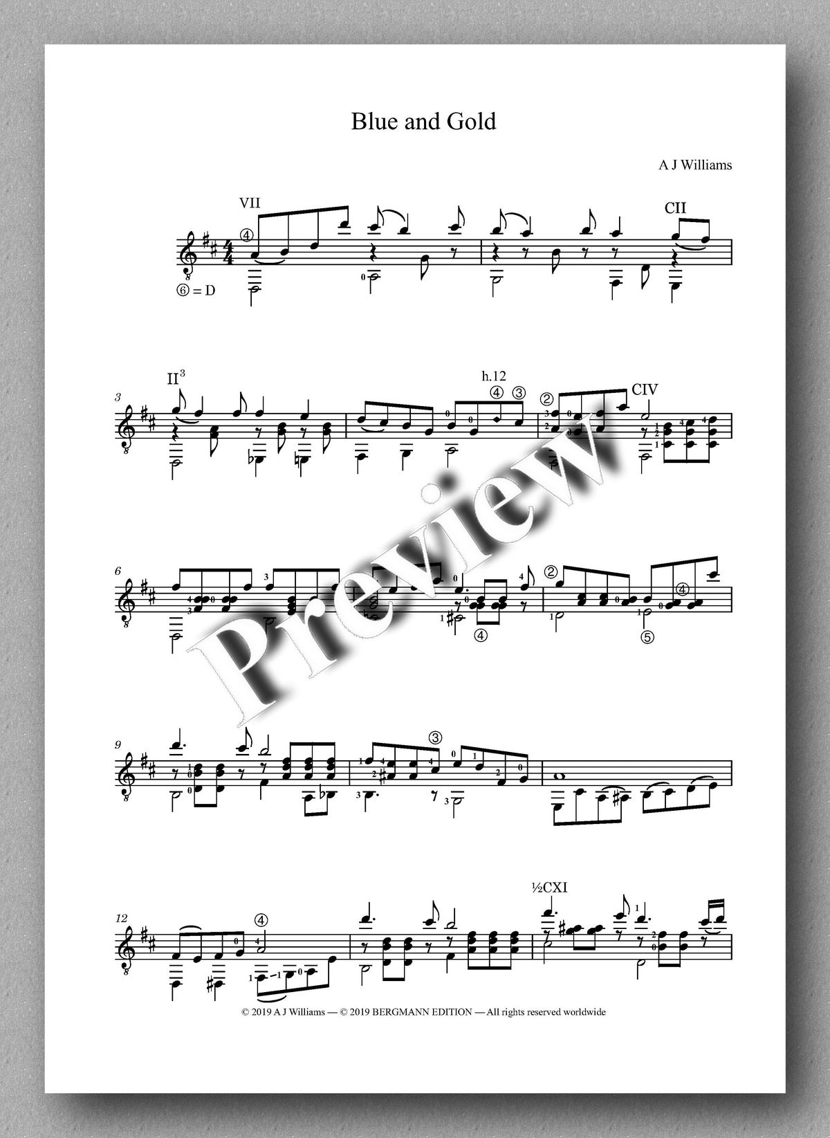 Andrew Williams, Two Pieces: Blue and Gold and In the Breeze - preview of the music score 1