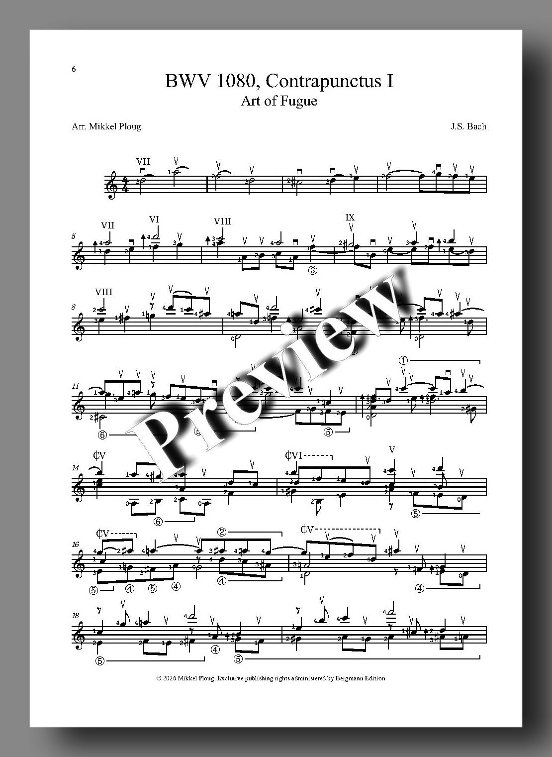 A sheet music page for BWV 1080, Contrapunctus I: Art of Fugue by J.S. Bach.
