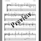 A sheet music page for J.S. Bach's E major fugue from the Well-tempered Clavier (Book 2) arranged for electric guitar (Tab notation).