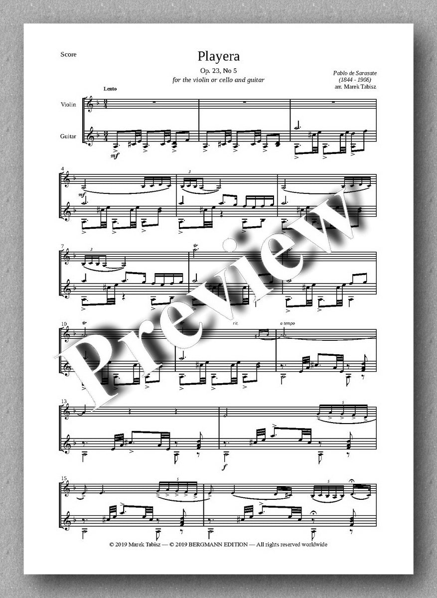 PABLO DE SARASATE, Playera - preview of the music score
