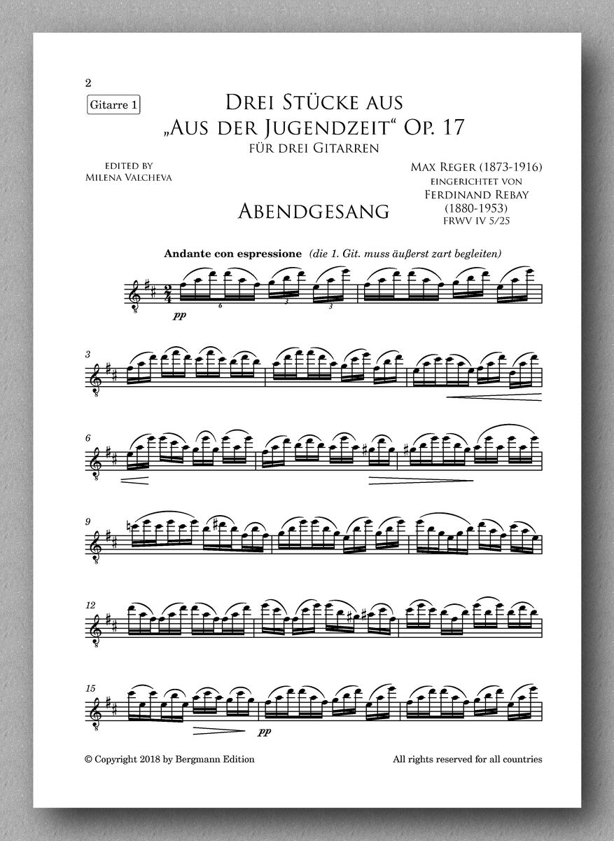 Rebay [079], Drei Stücke aus „Aus der Jugendzeit“ Op. 17, Max Reger - preview of the parts 1