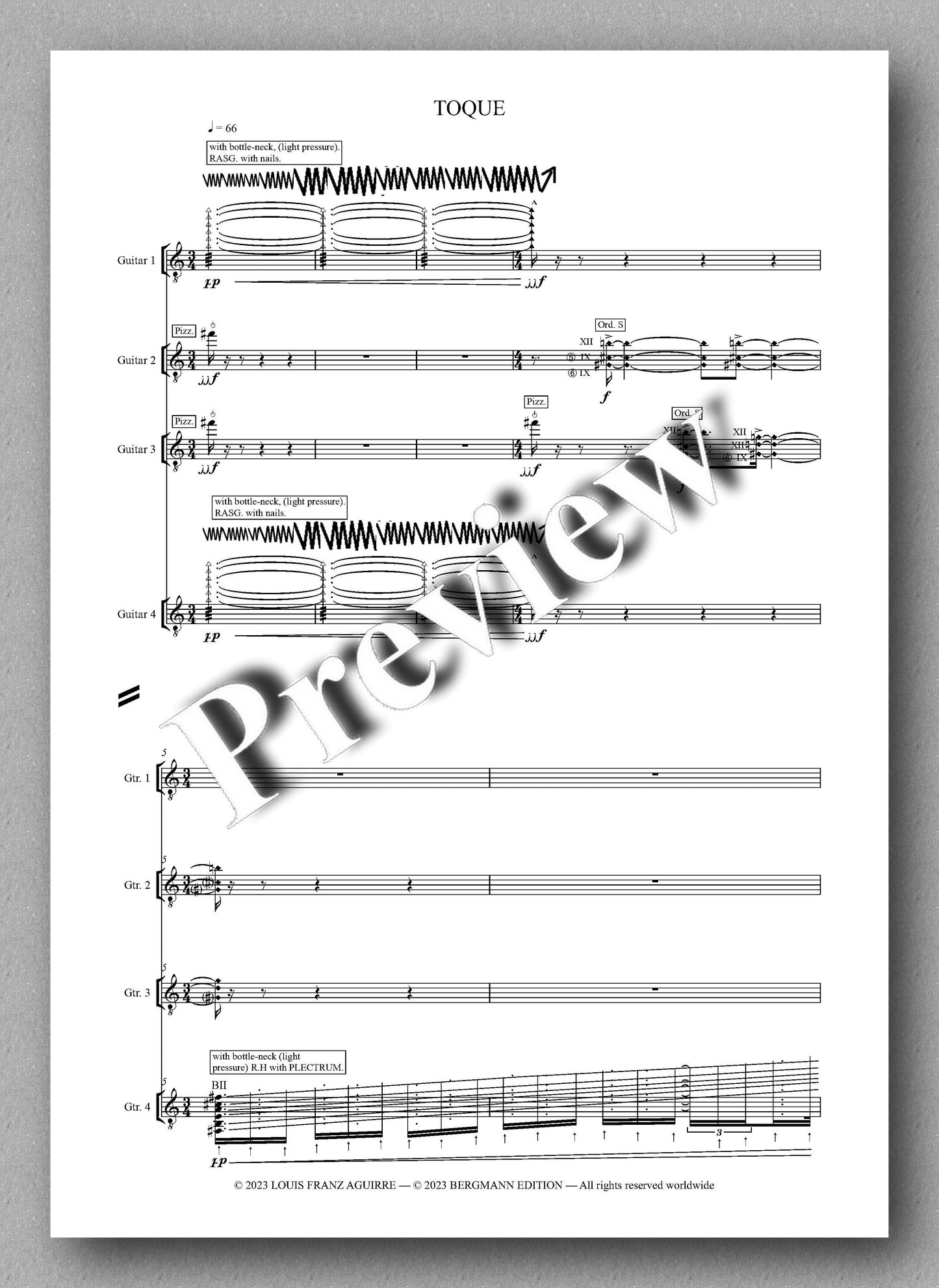Louis Franz Aguirre, TOQUE - preview of the music score 1