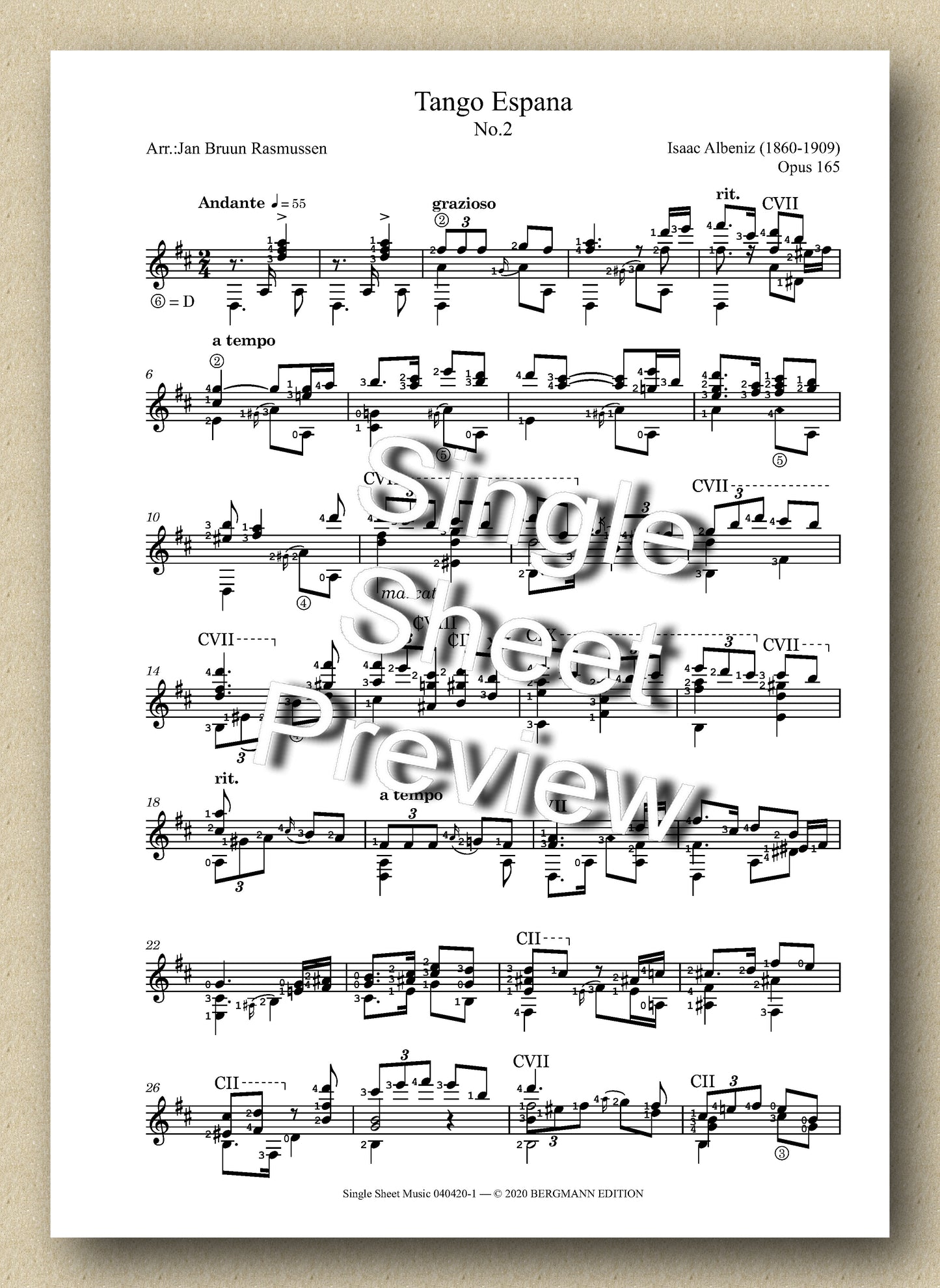Tango Espana Op. 165, no. 2, Isaac Albeniz - preview of the music score