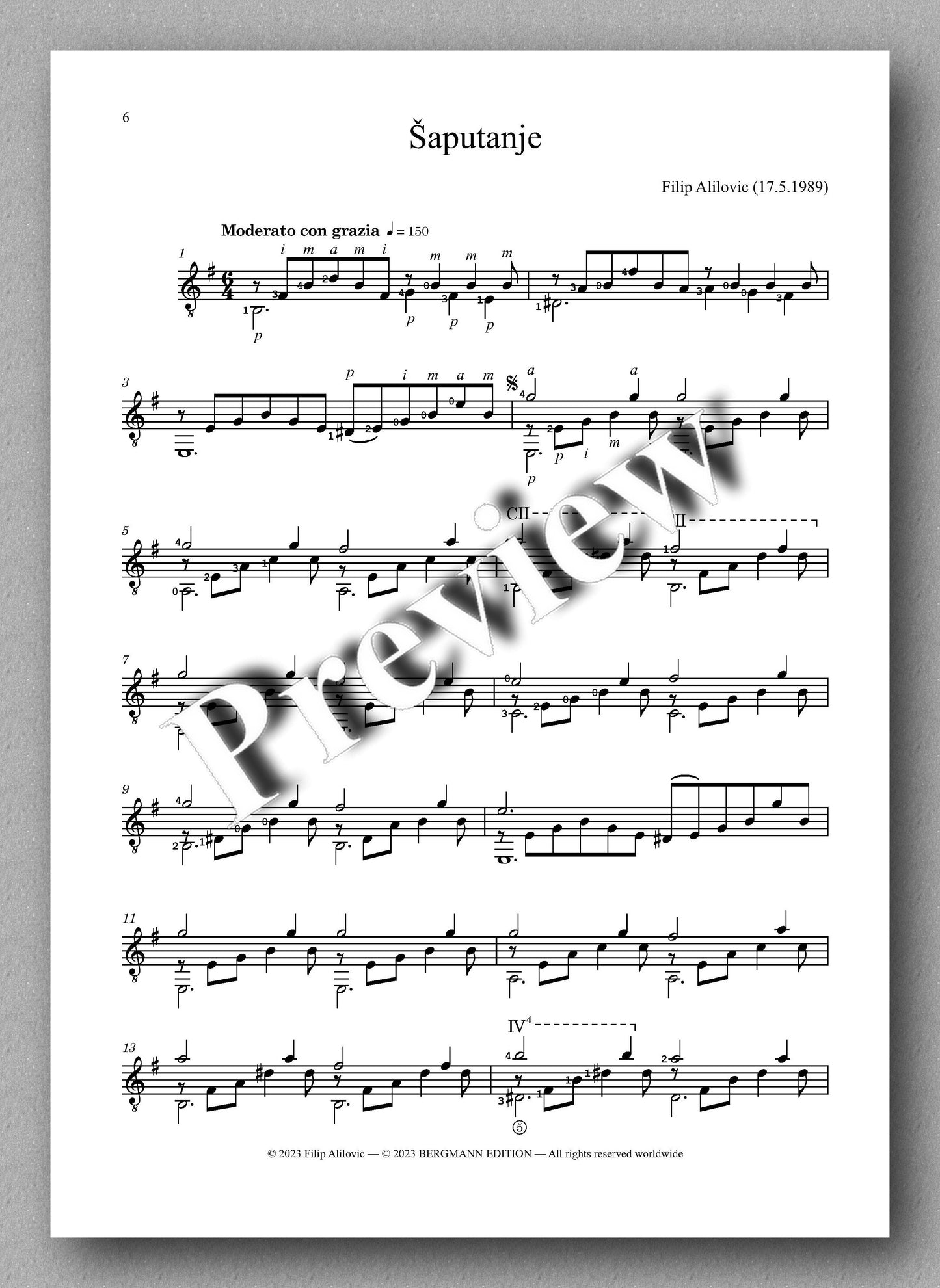 Filip Alilovic, Collection of Six Pieces - preview of the music score 2