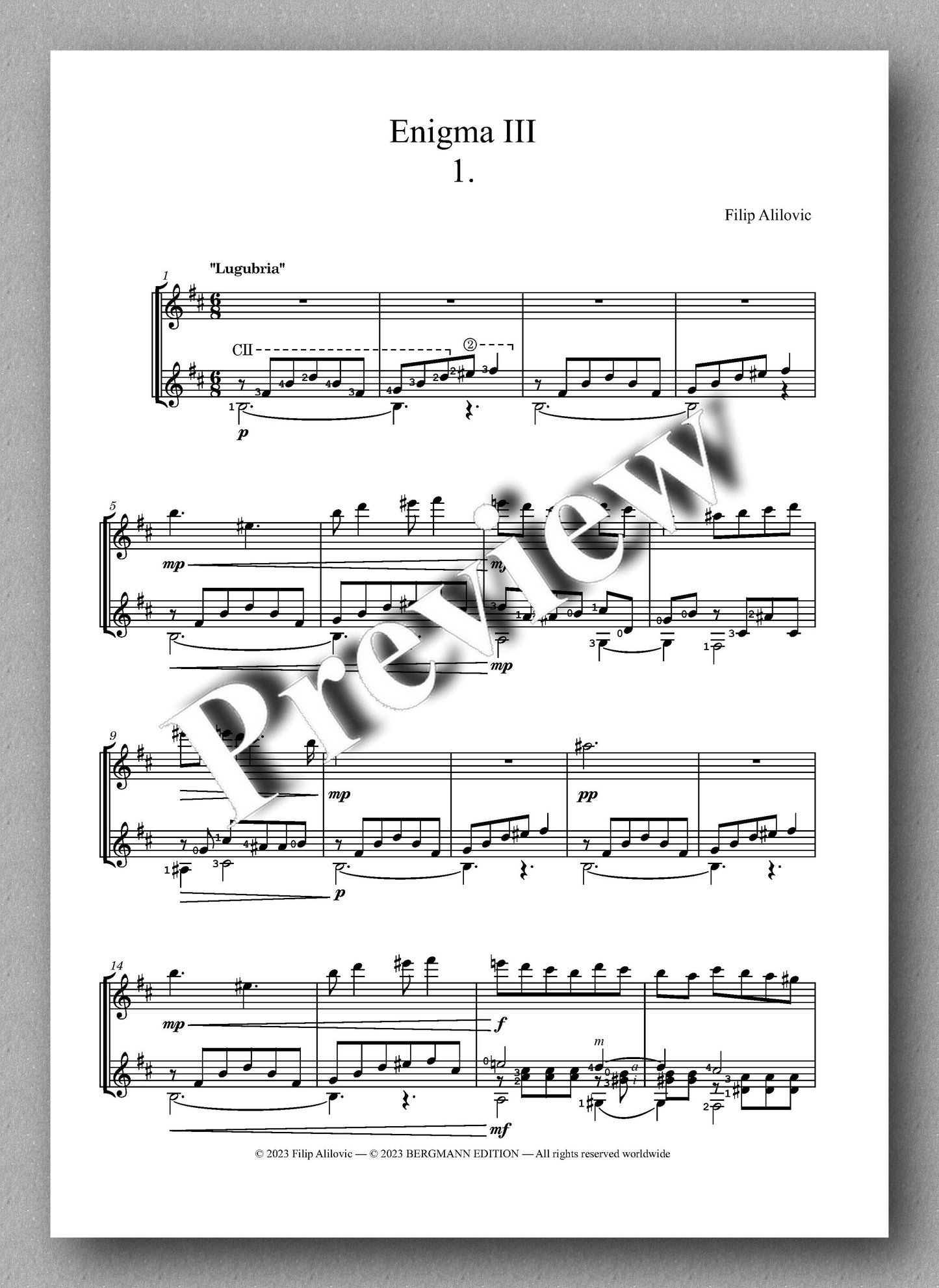Filip Alilovic, Enigma III - preview of the music score 1