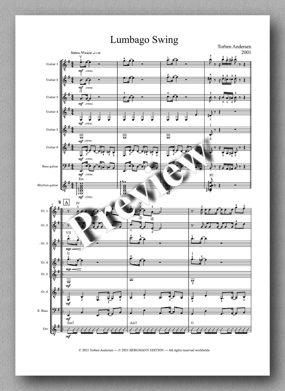 Andersen, Lumbago Swing - Music score