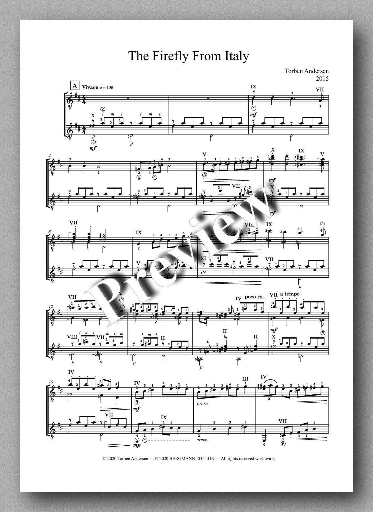 Torben Andersen, The Firefly From Italy - Music score 1