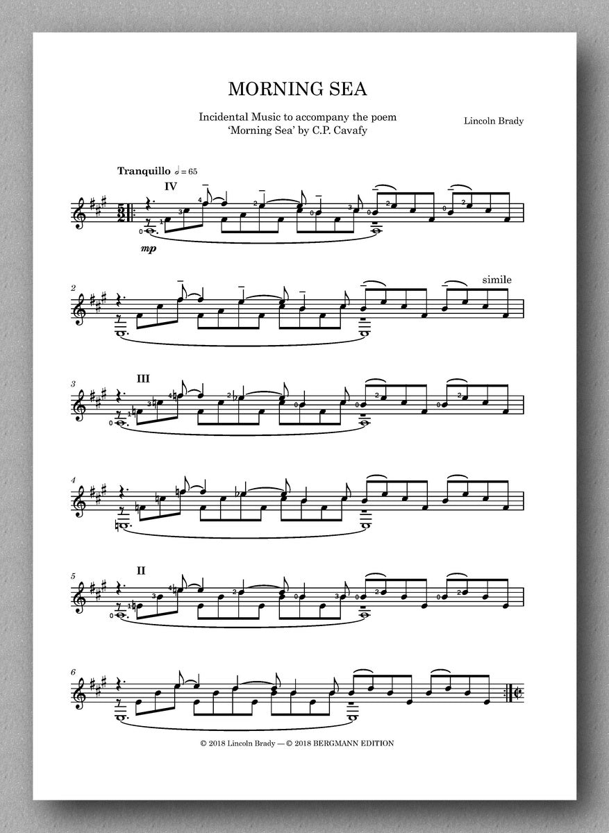 Lincoln Brady:  Morning Sea, for solo guitar - preview of the score.