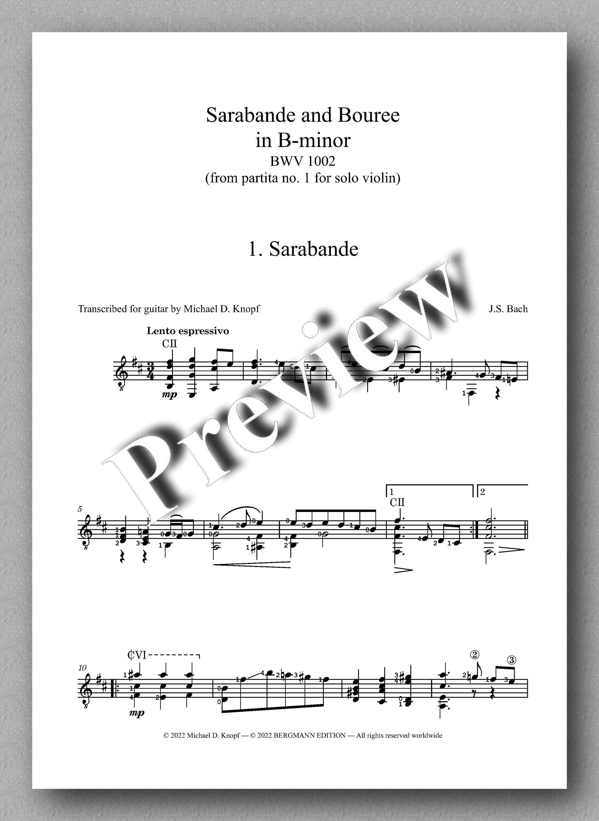 J.S.Bach, Sarabande and Bouree in B-minor, BWV 1002 - preview of the music score 1