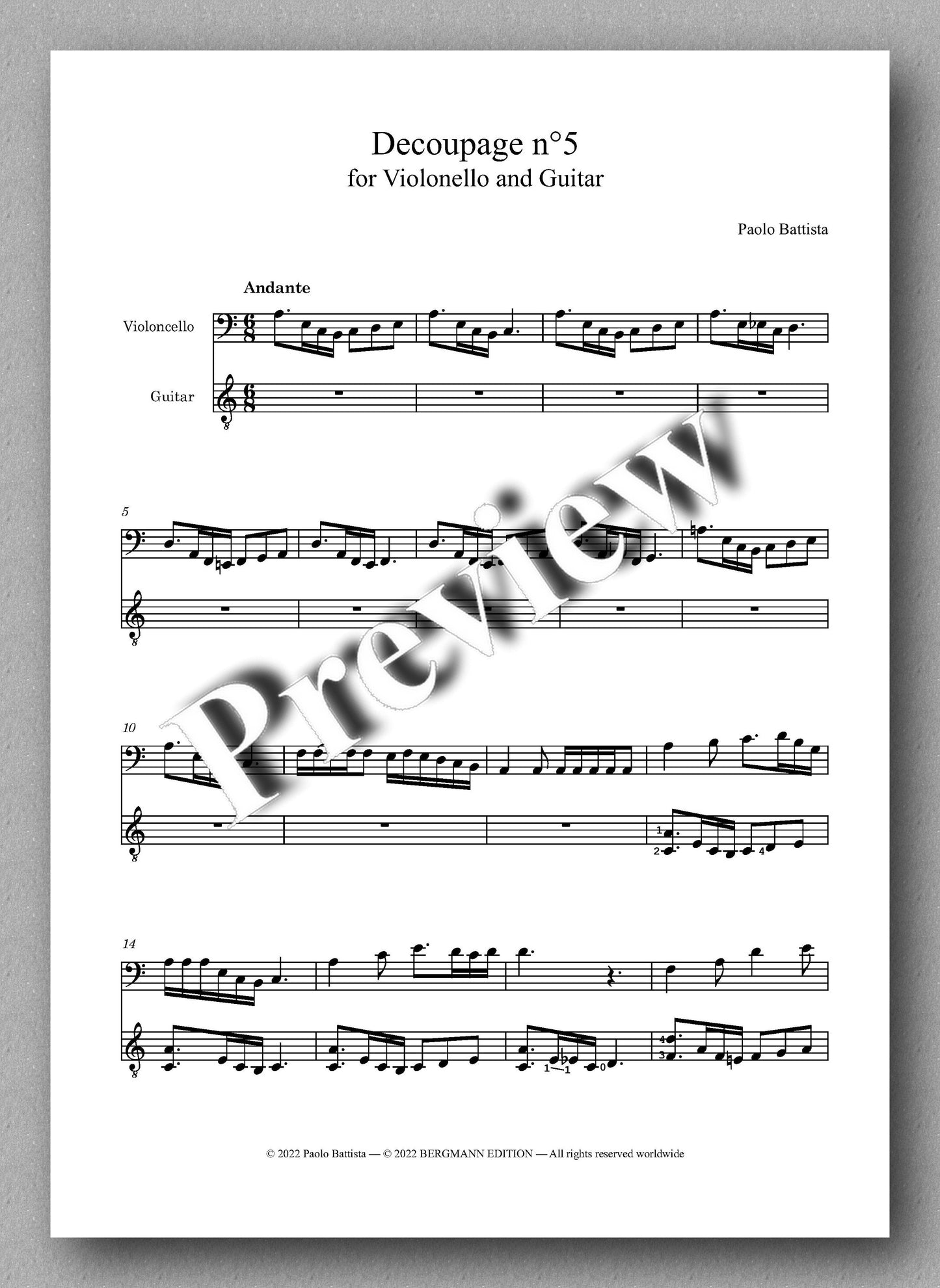Decoupage n° 5 by Paolo Battista - preview of the music score