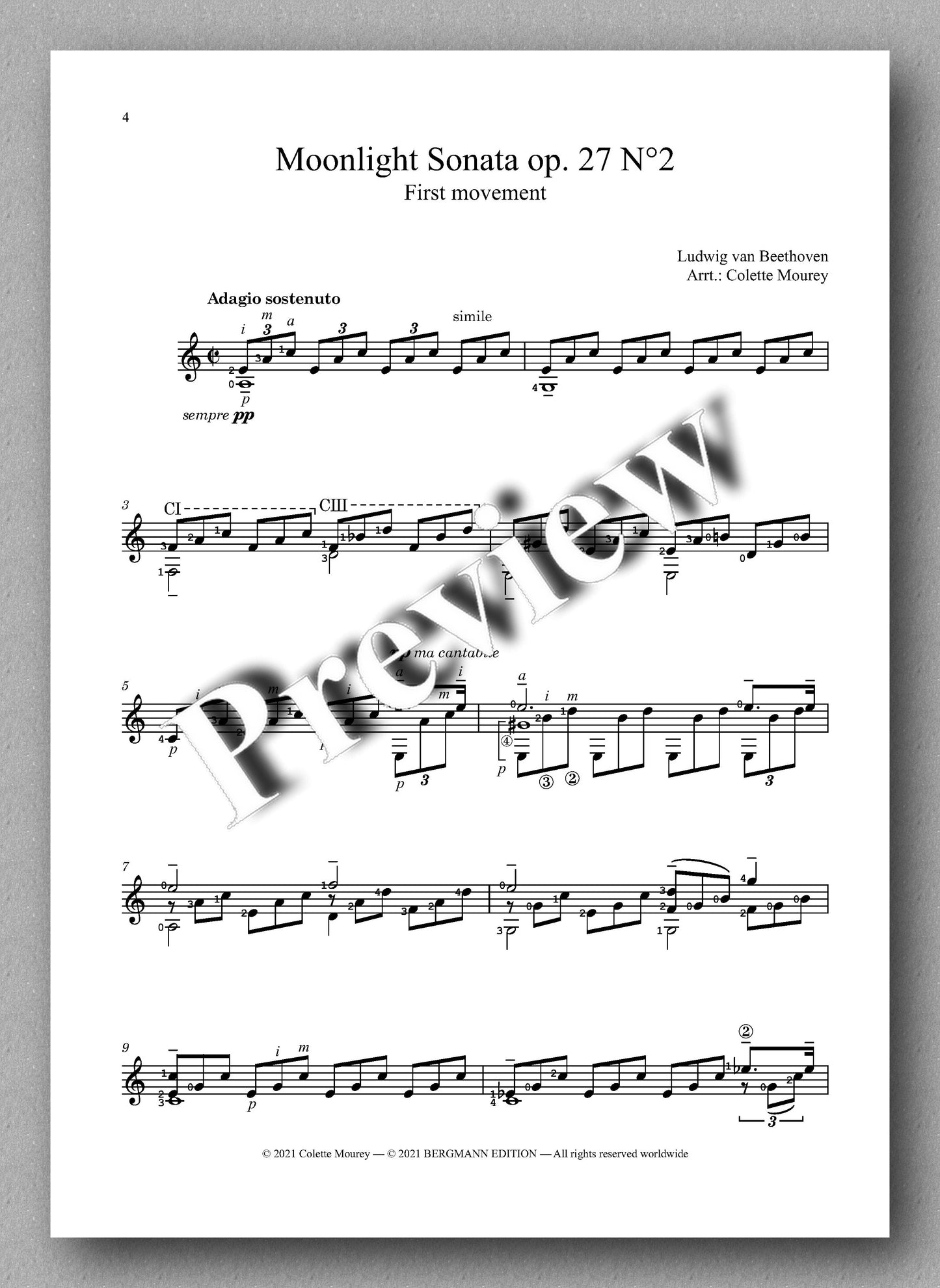 Beethoven-Mourey, Moonlight Sonata - music score 1