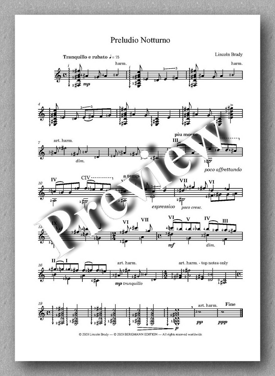 Lincoln Brady: Six Preludes, for solo guitar - preview of the music score 3
