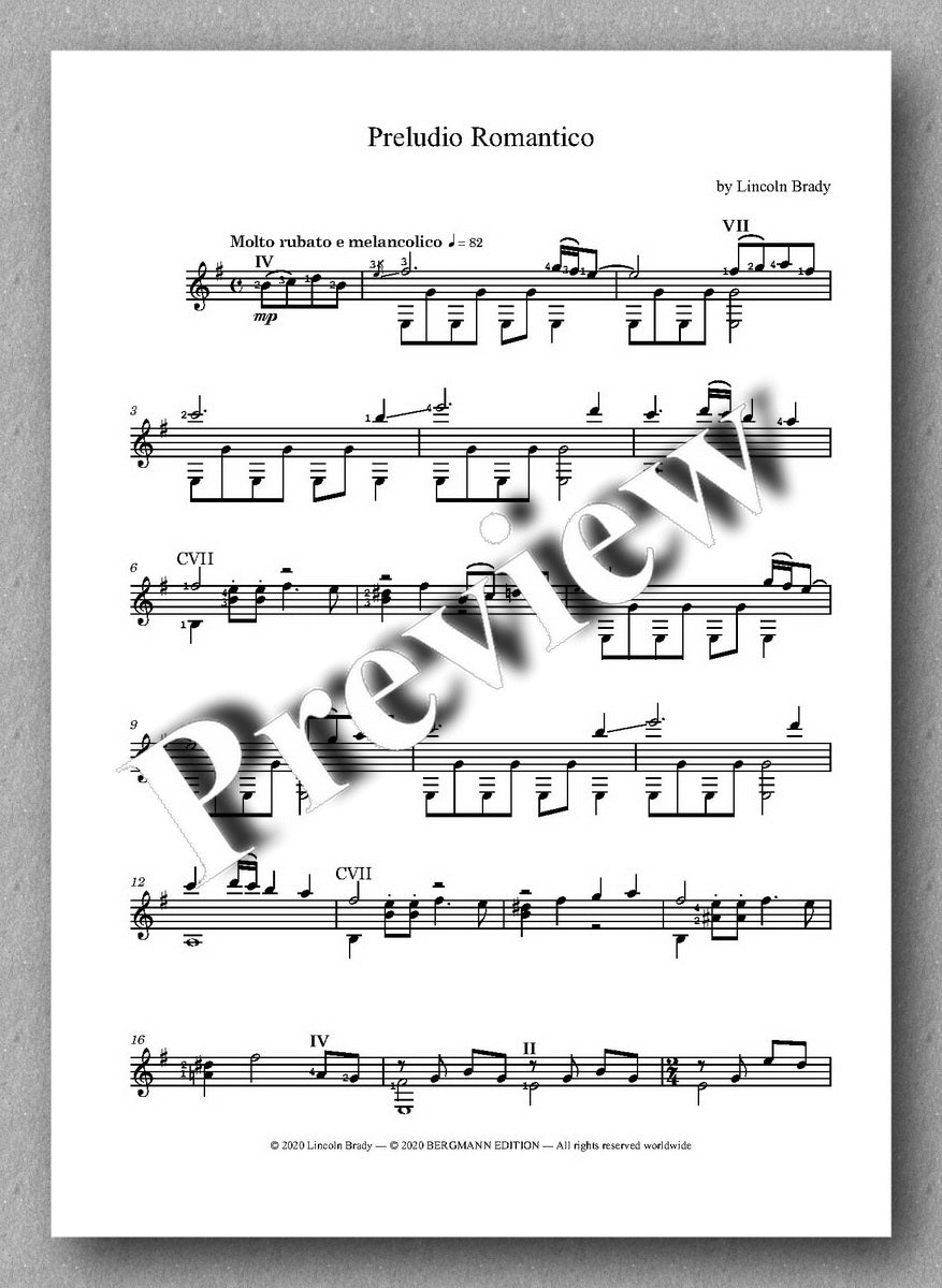 Lincoln Brady: Six Preludes, for solo guitar - preview of the music score 5
