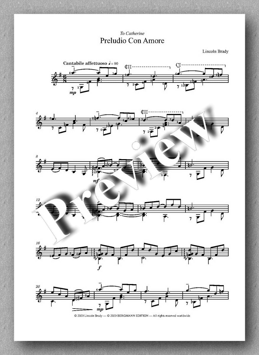 Lincoln Brady: Six Preludes, for solo guitar - preview of the music score 1