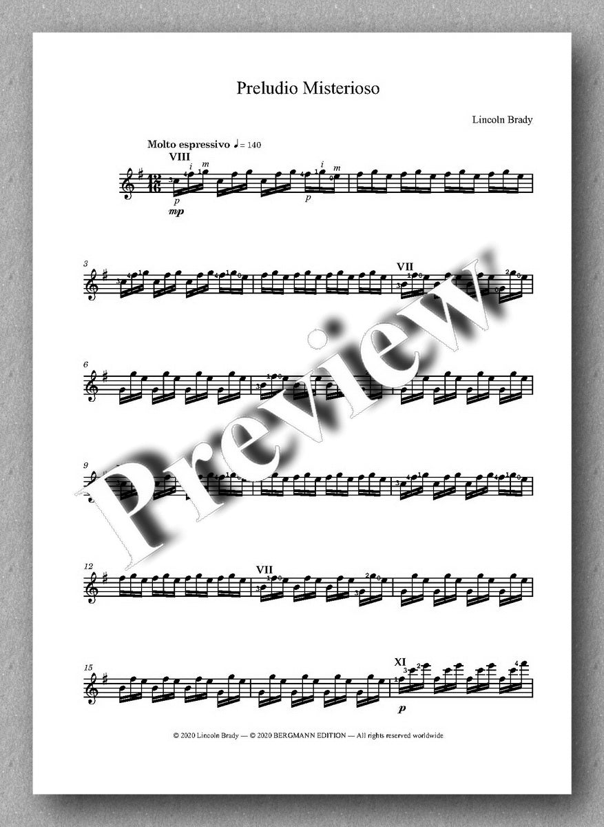 Lincoln Brady: Six Preludes, for solo guitar - preview of the music score 2