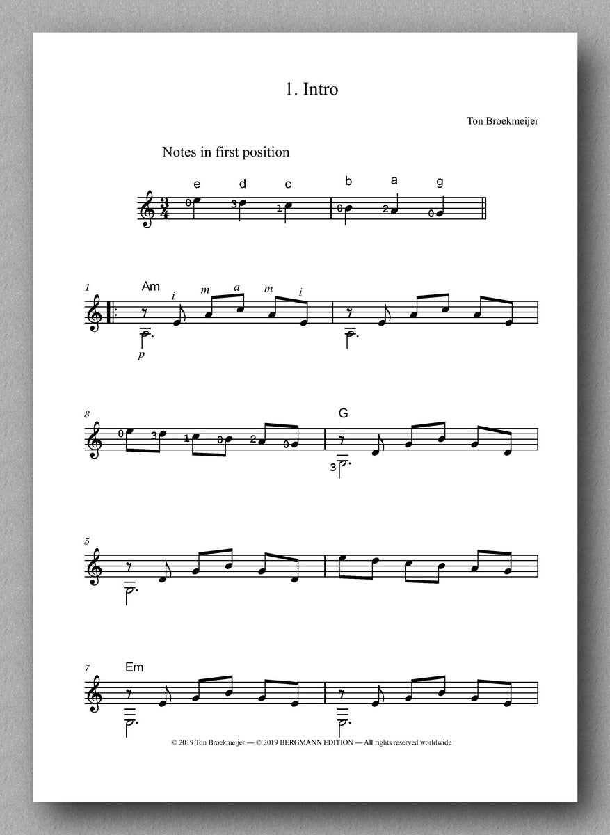Ton Broekmeijer,  24 Pieces for Guitar - preview of the score 1