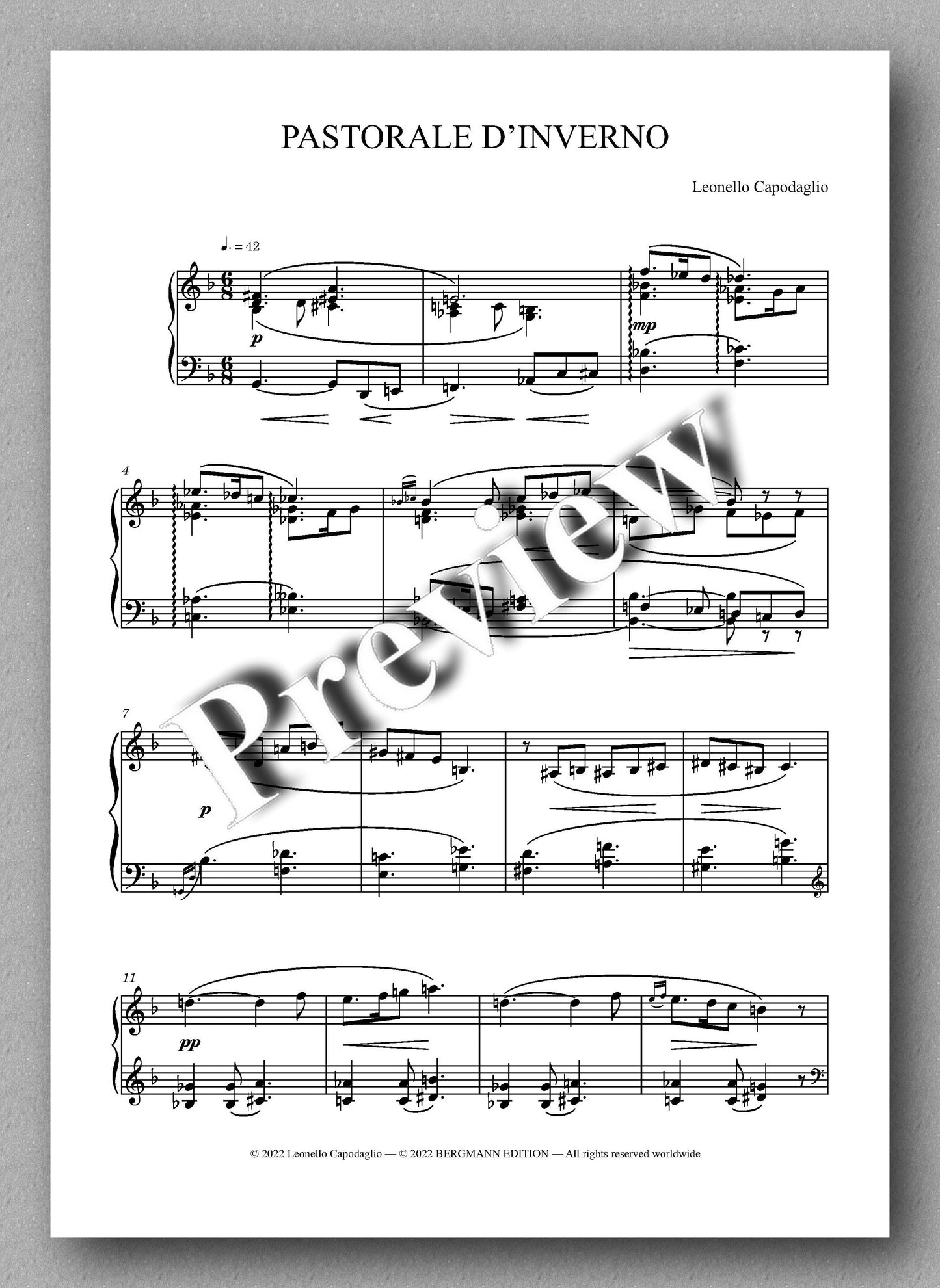 PASTORALE D’INVERNO, op. 442 by  Leonello Capodaglio -  preview of the music score 1