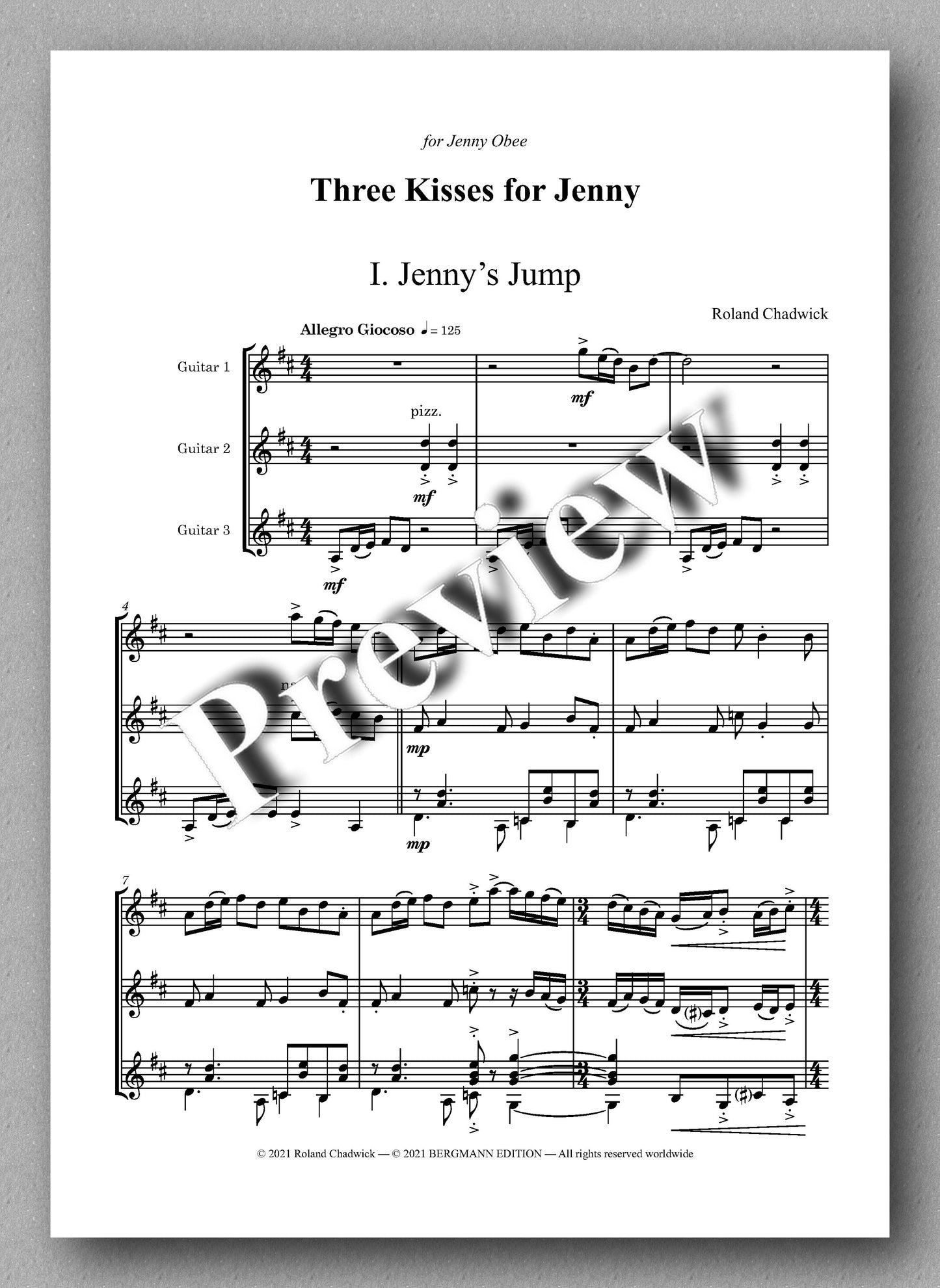 Chadwick, Three Kisses for Jenny - music score 1