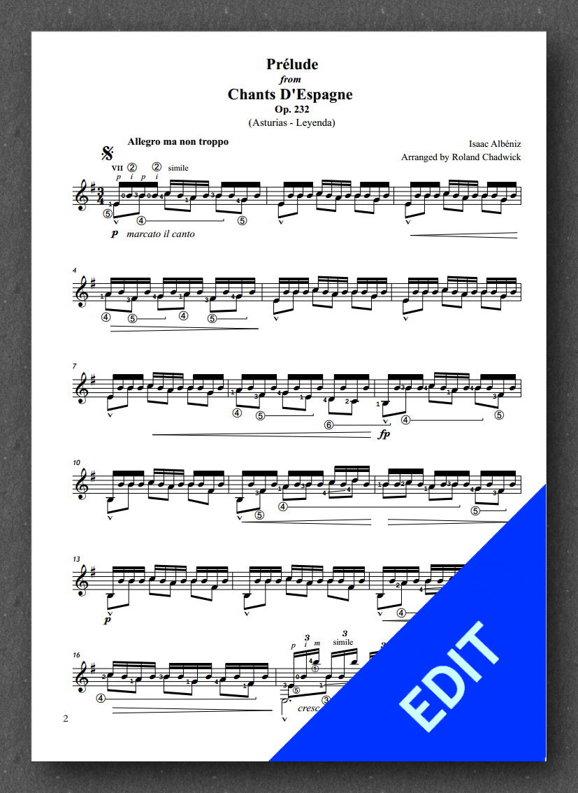 Albéniz-Chants D'Espagne Op. 232 - image showing a page with fingering (edit).