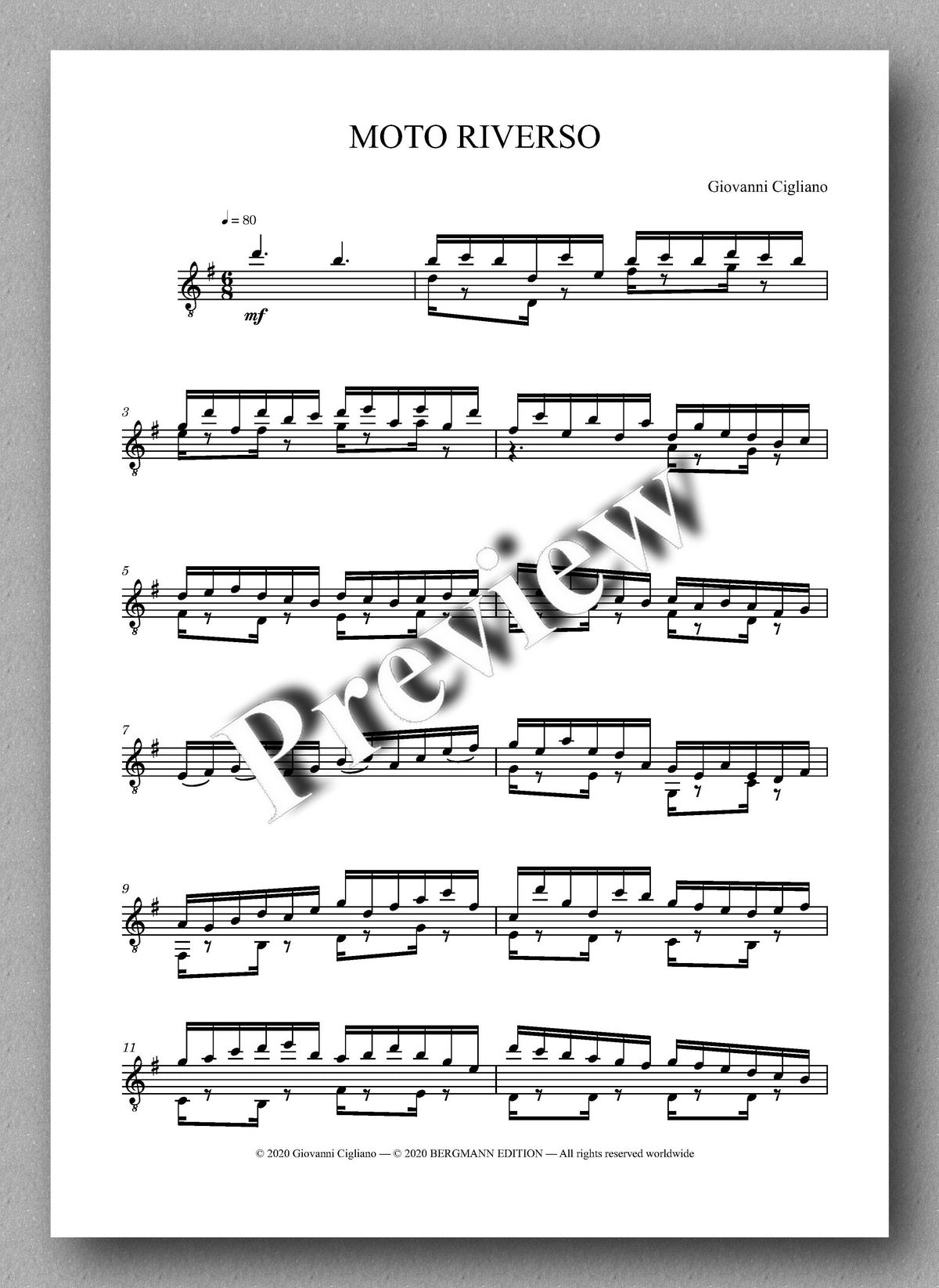 Giovanni Cigliano, Moto Riverso - preview of the music  score