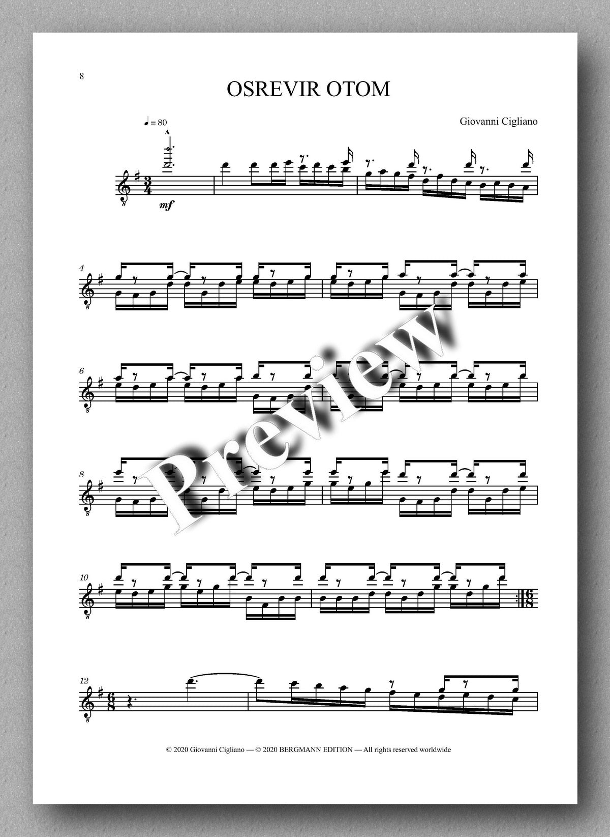 Giovanni Cigliano, Moto Riverso - preview of the music  score 1