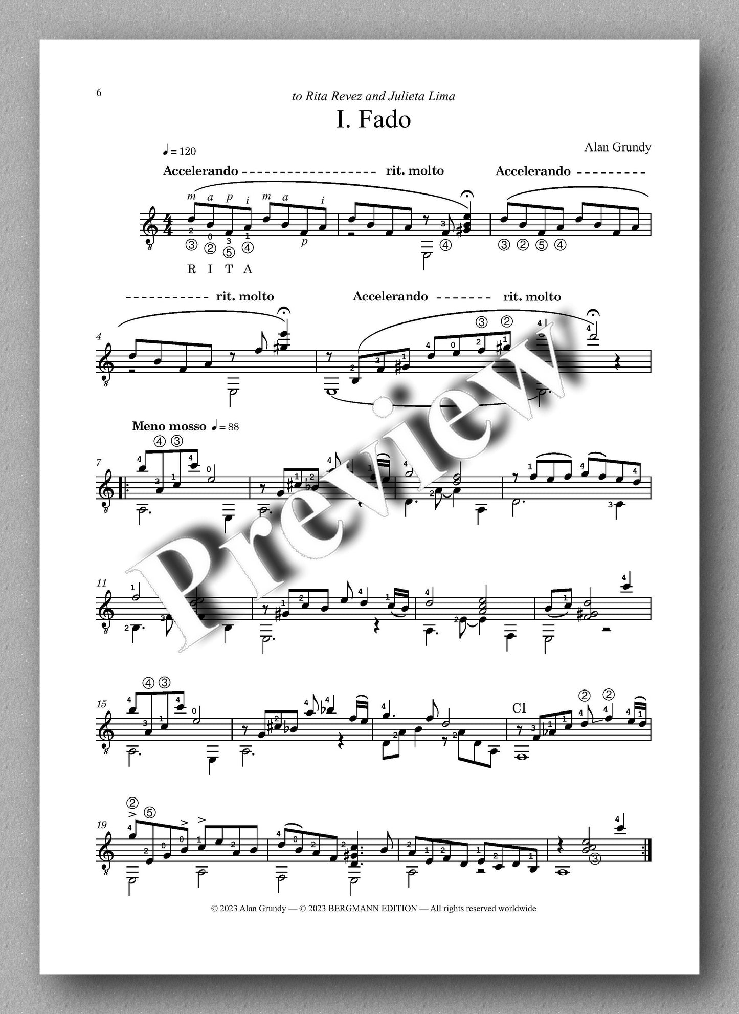 Dedicatória by Alan Grundy - preview of the music score 1