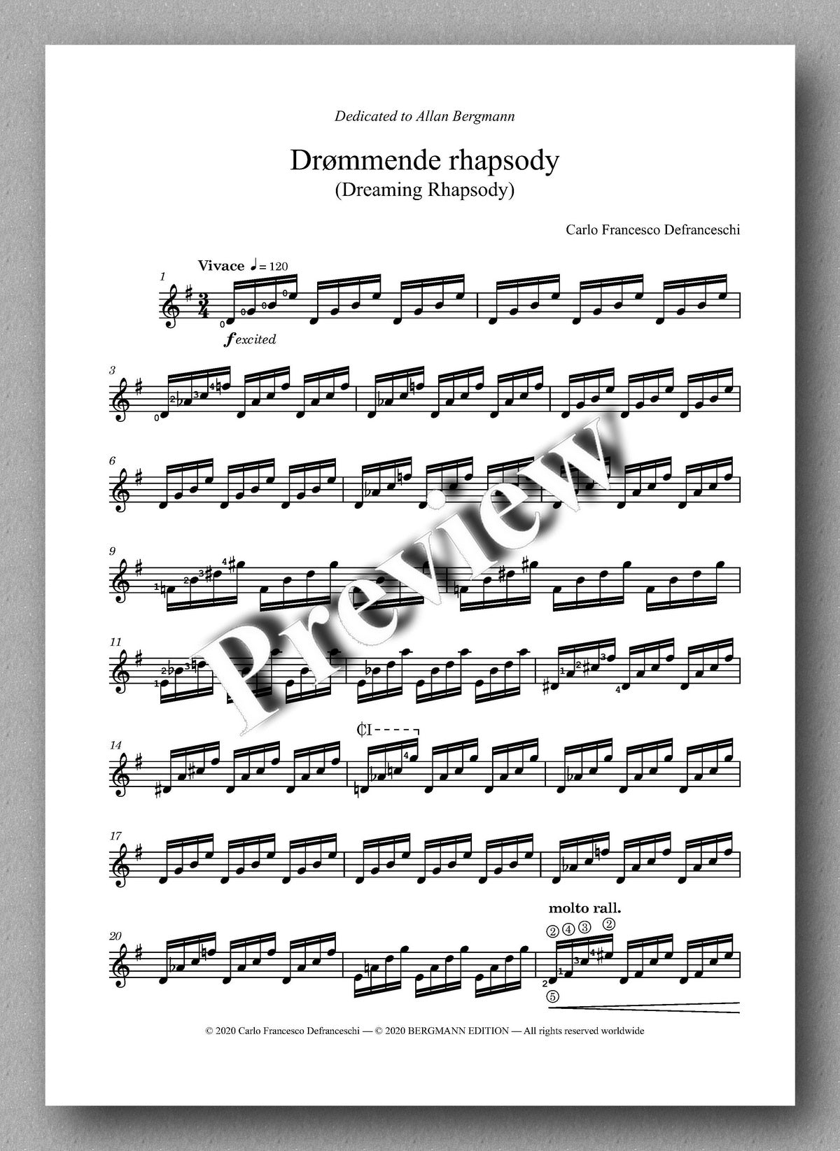 Defranceschi, Drømmende rhapsody - Music score 1