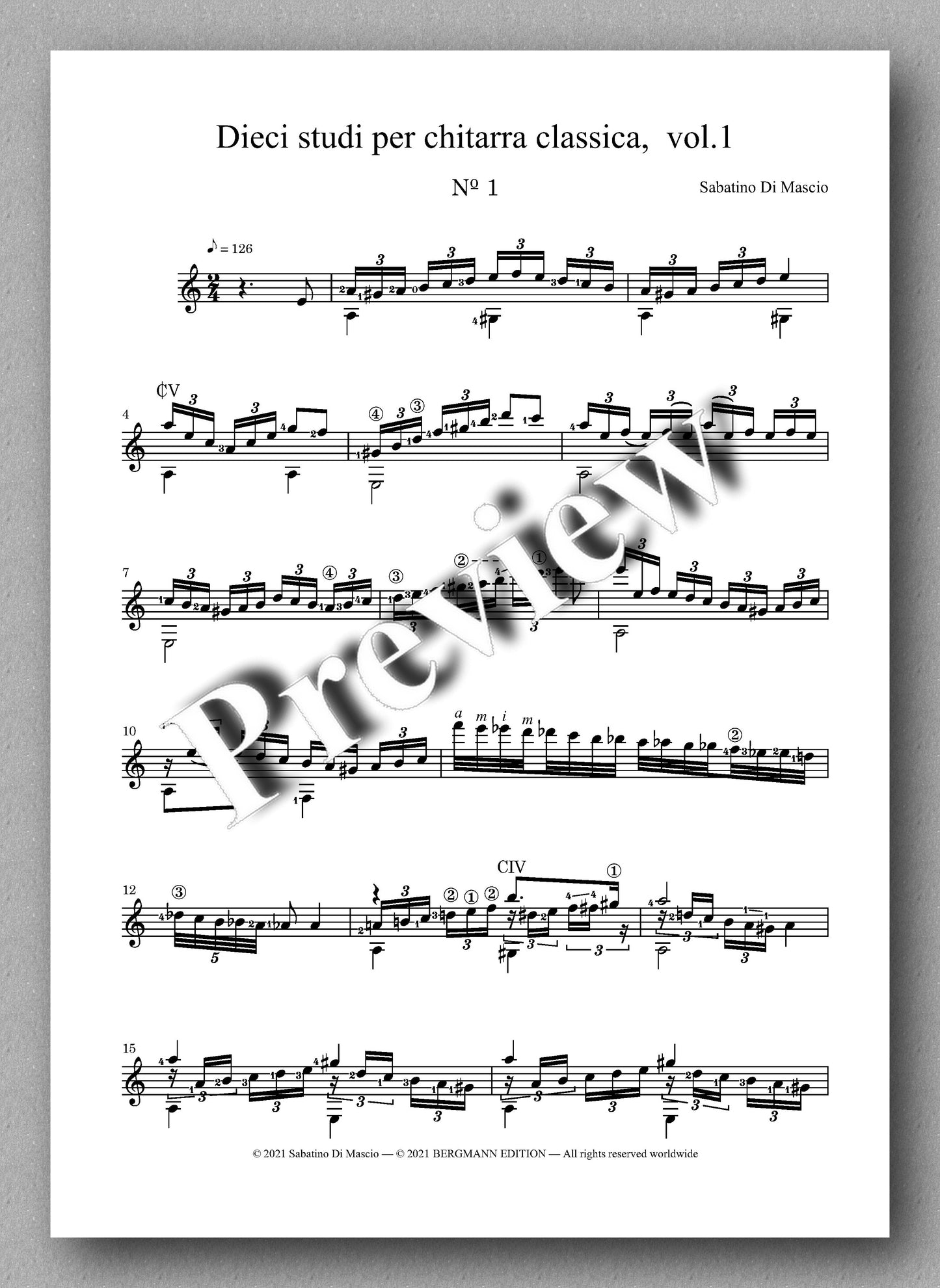Di Mascio, Dieci studi per chitarra, Vol. 1 - music score 1