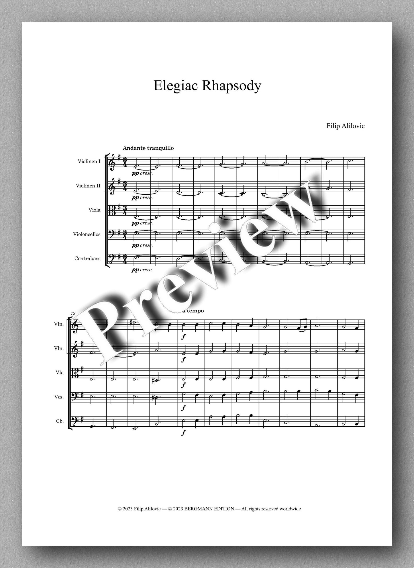 Filip Alilovic, Elegiac Rhapsody - preview of the music score 1