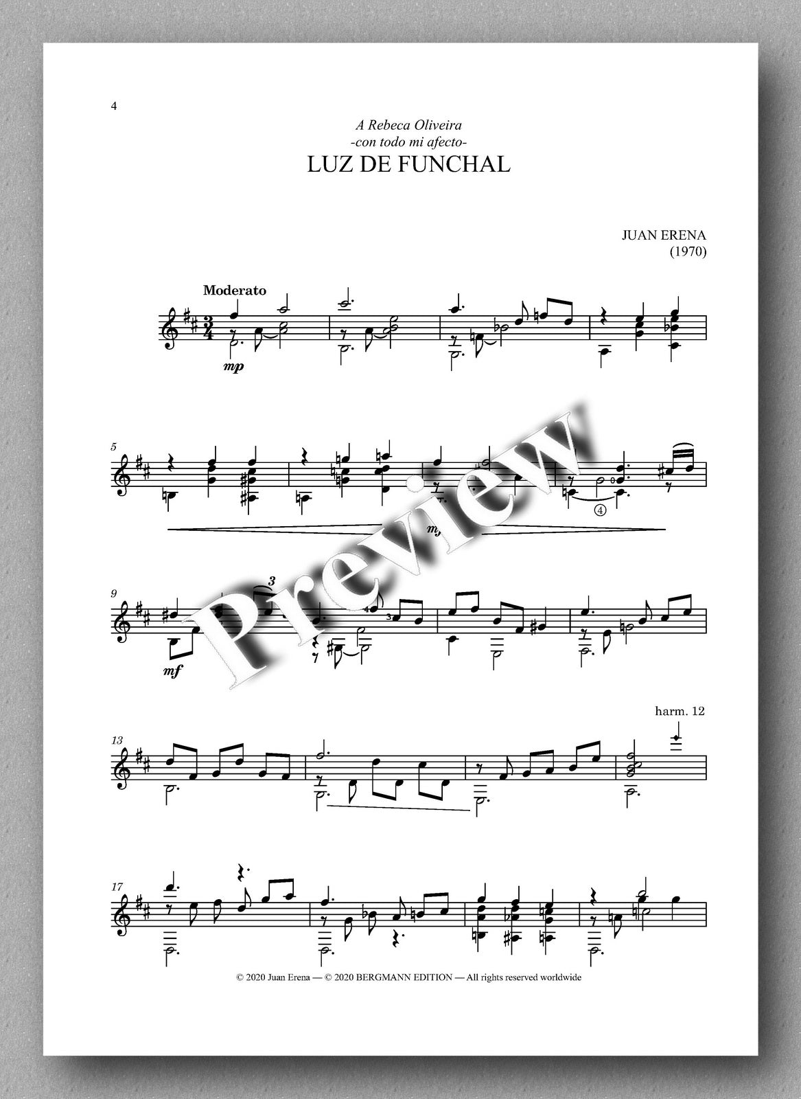 Juan Erena, LUZ DE FUNCHAL - preview of the music score