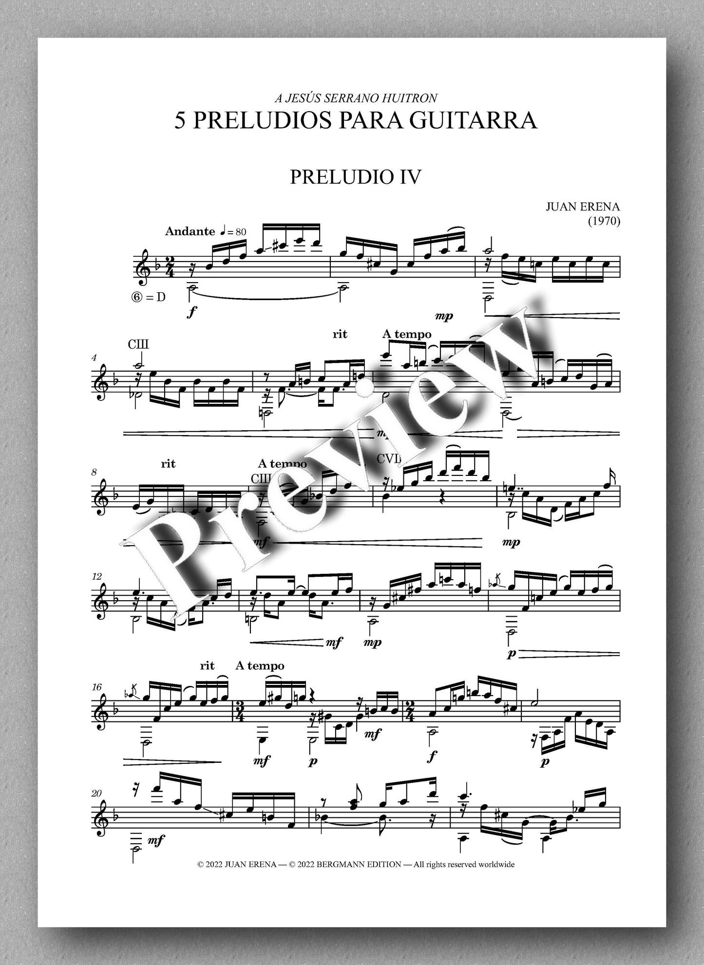 Juan Erena, PRELUDIO IV - preview of the music score