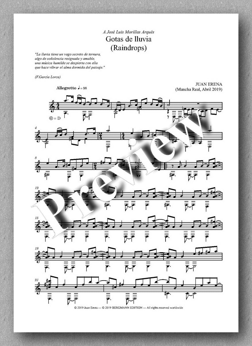 Juan Erena, Gotas de lluvia (Raindrops) - preview of the sheet music