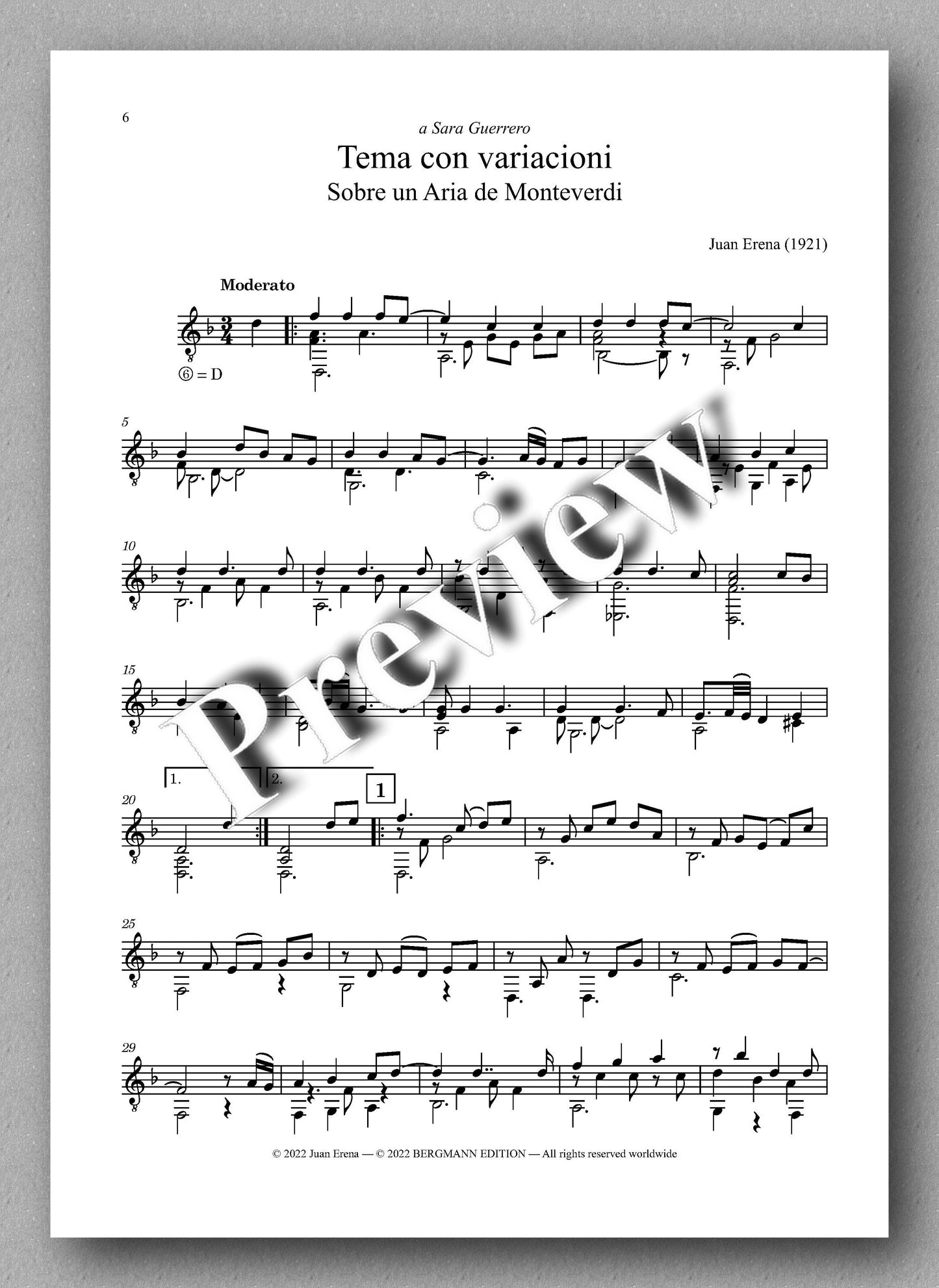 Erena, Tema con variacioni, Sobre un Aria de Monteverdi - music score 1