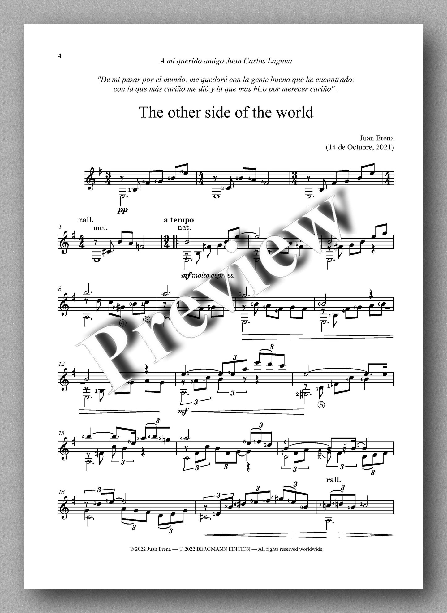 Erena, The Other Side of the World - music score 1