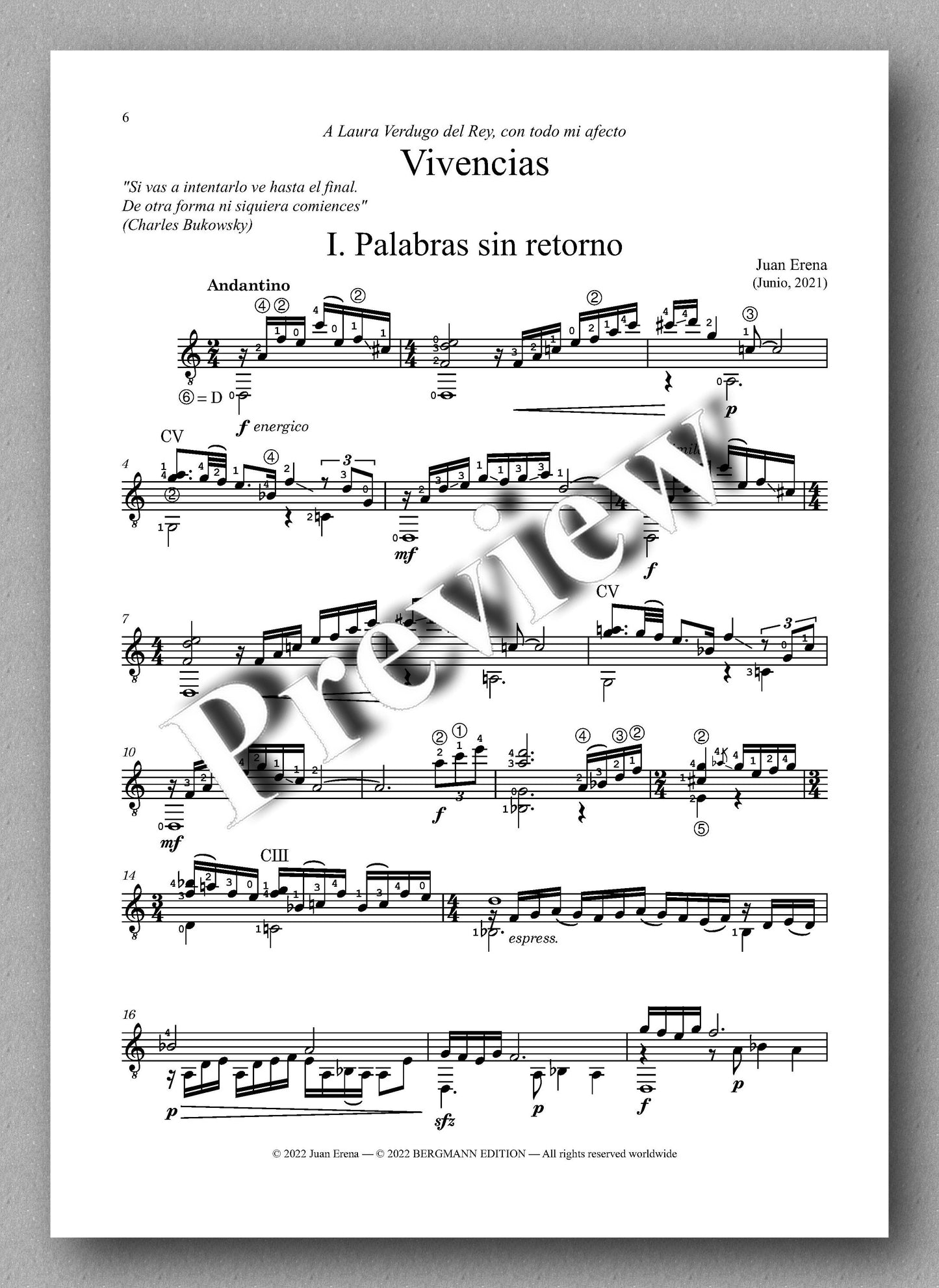 Juan Erena, Vivencias - music score 1