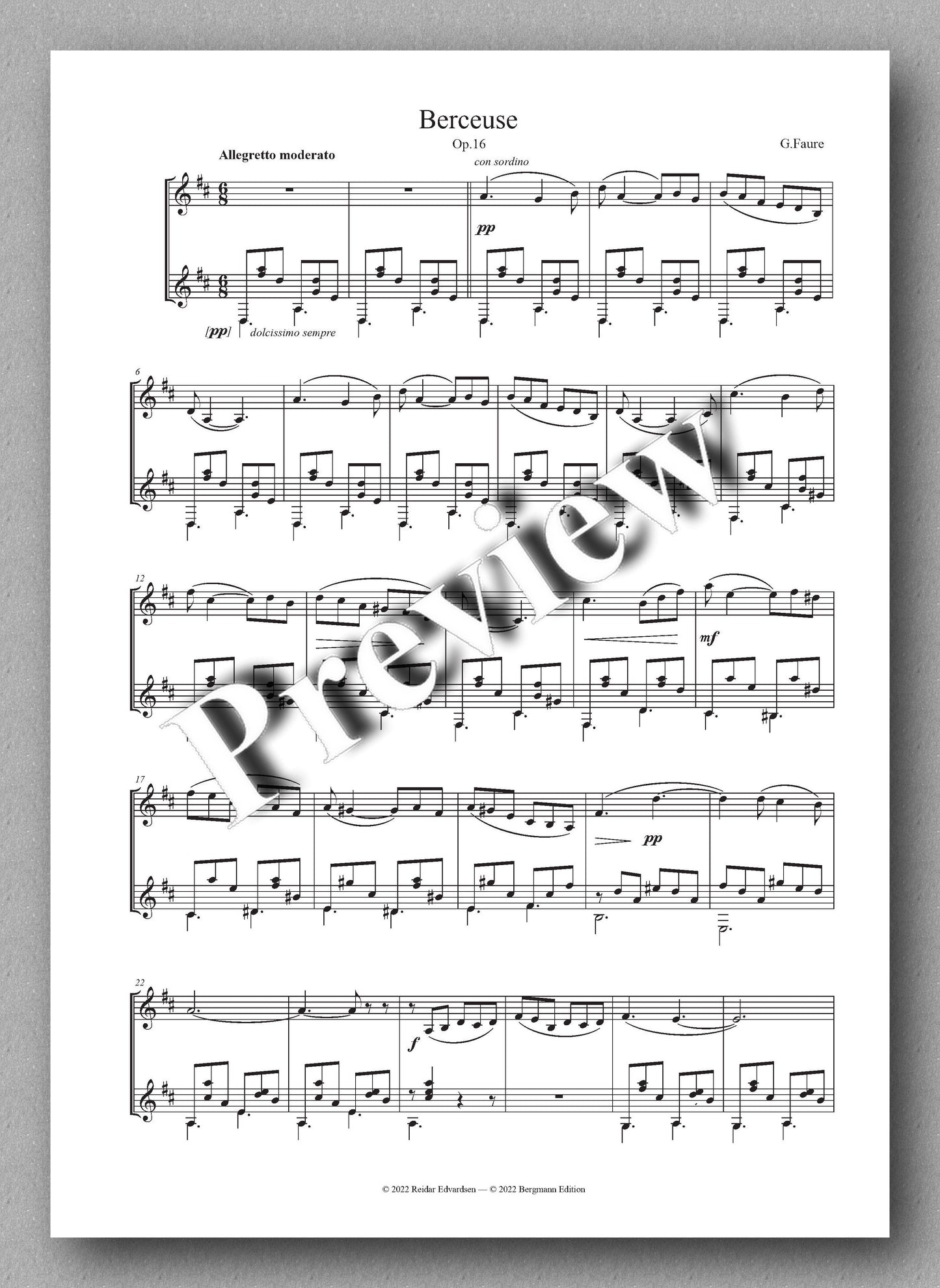 Fauré-Edvardsen, Berceuse & Piece - Musicscore 1