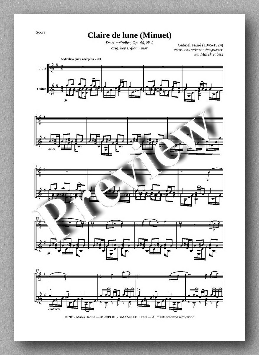GABRIEL FAURÉ, CLAIR DE LUNE - Op. 46, № 2 - preview of the music score