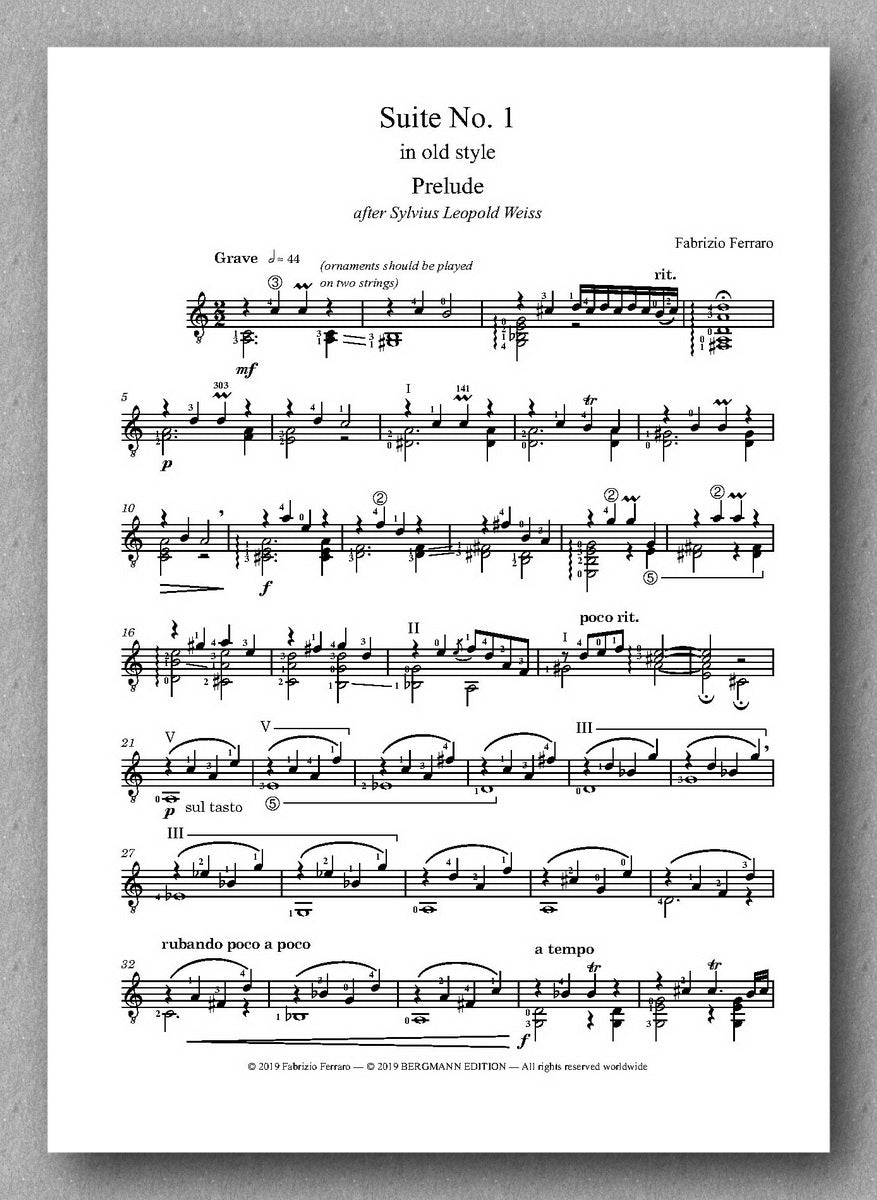 Fabrizio Ferraro, Suite No. 1 Op. 29 - In old style. Preview of the music score.