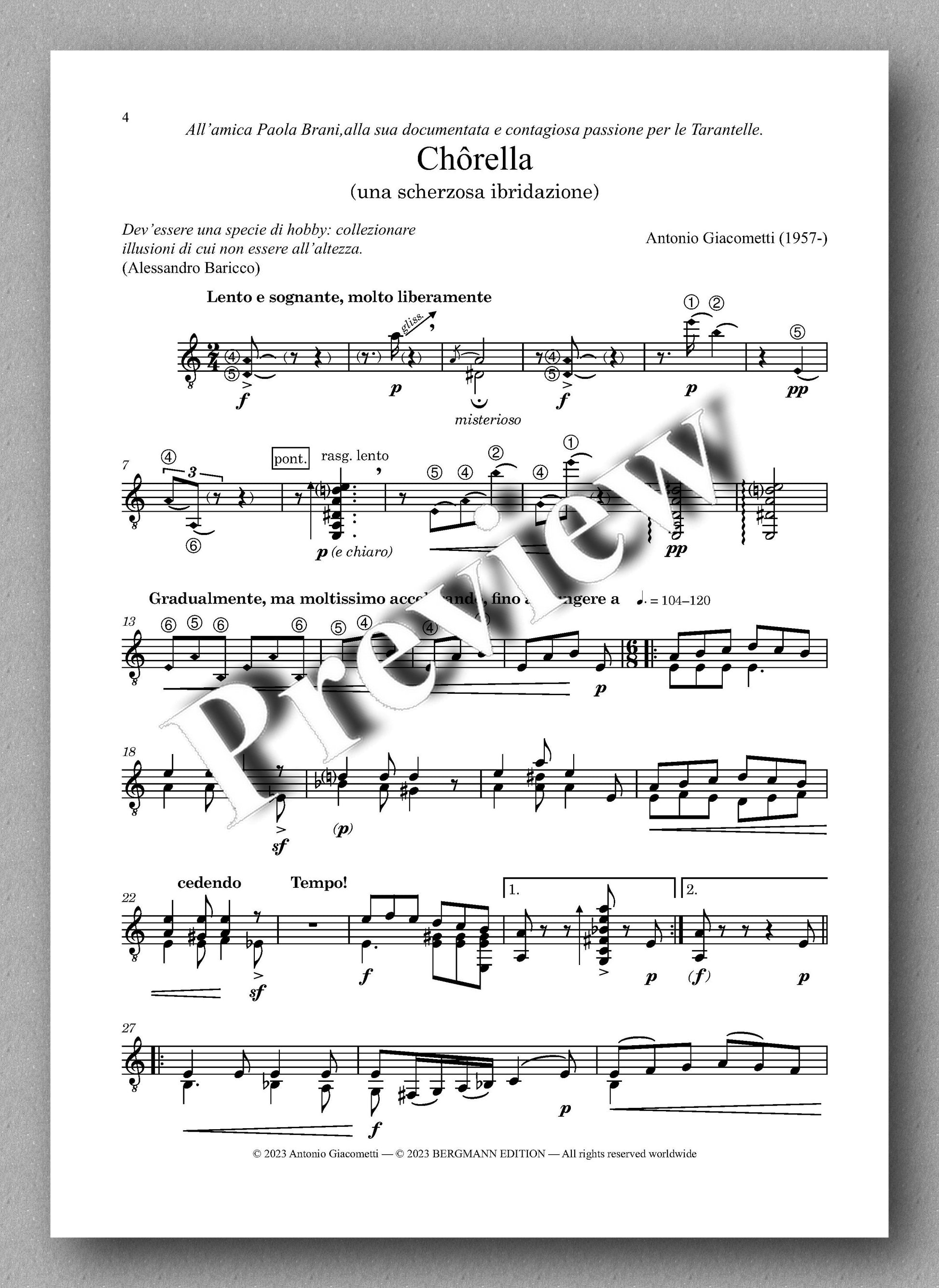 Antonio Giacometti, Chôrella - Preview of the music score 1