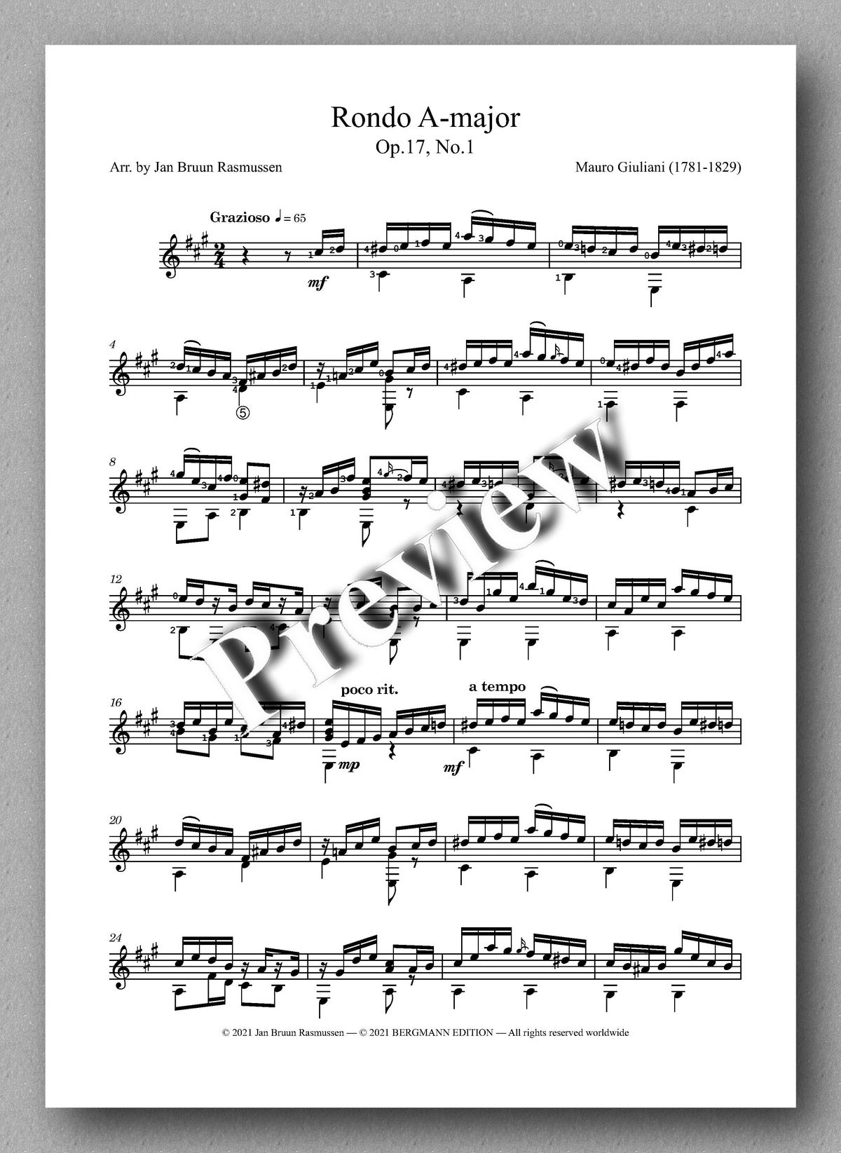 Rondo in A-major, Op.17, No.1 by  Mauro Giuliani - music score