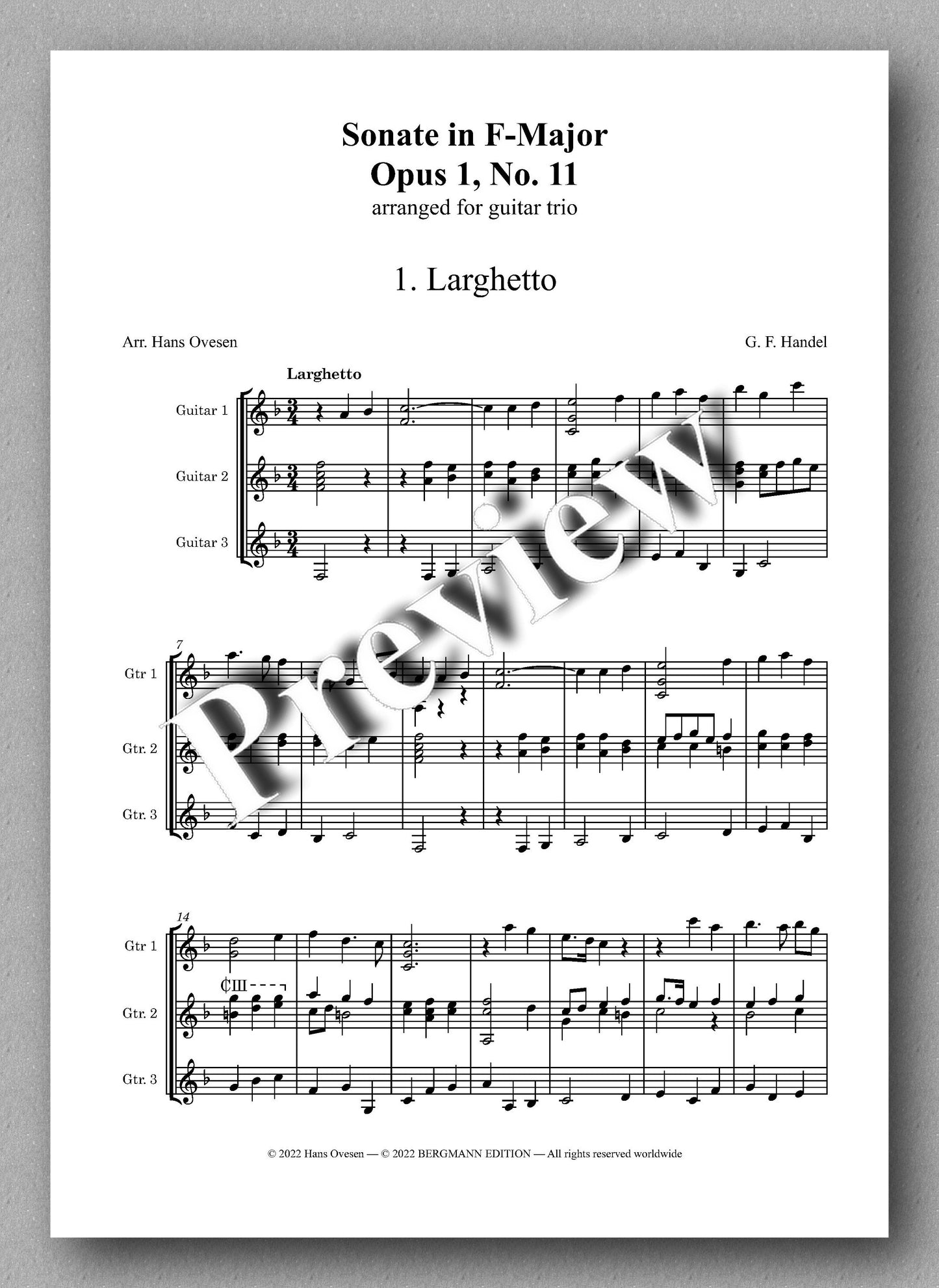 Handel-Ovesen, Sonate in F-Major Opus 1, No. 11 - music score 1
