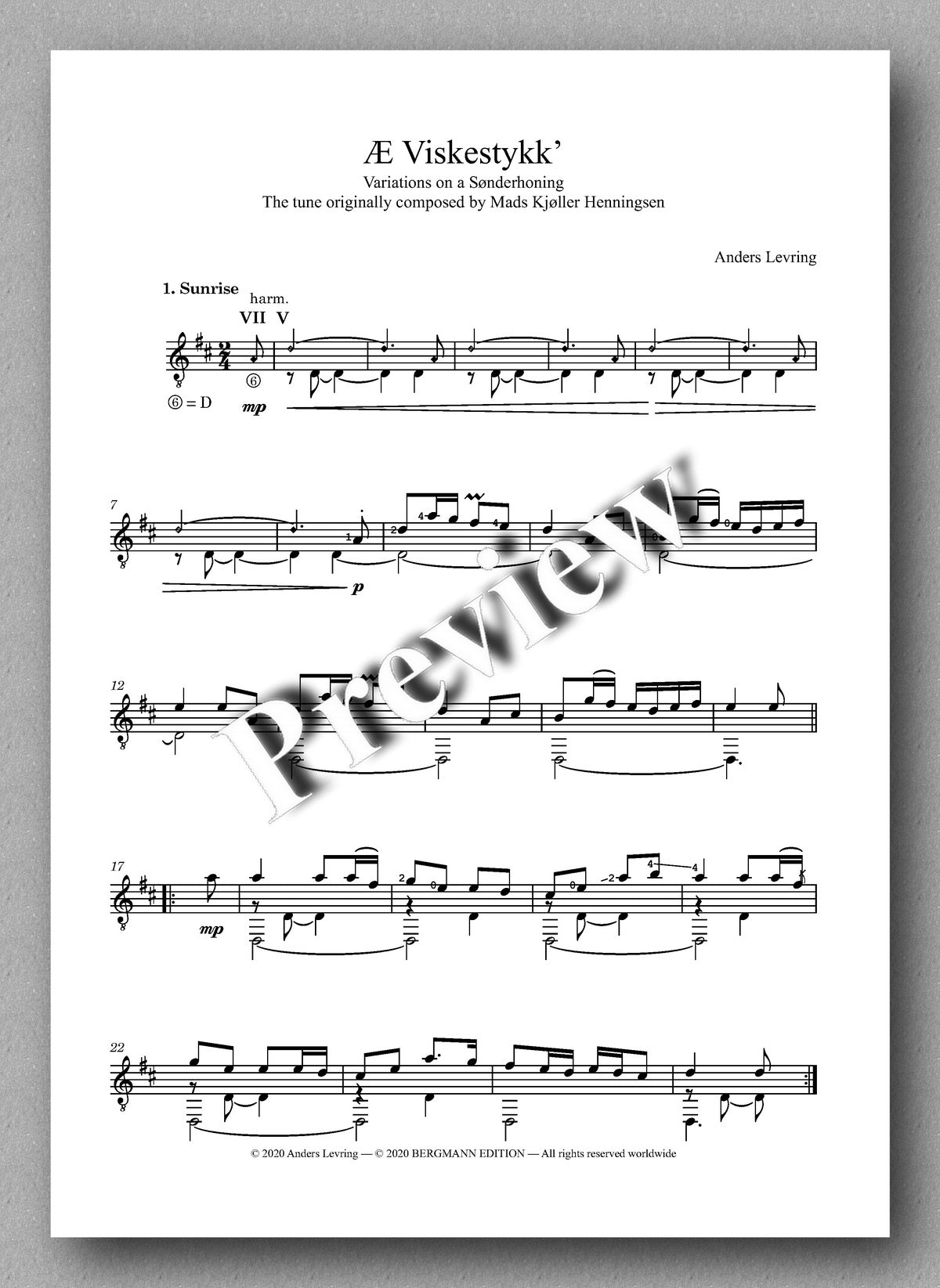 Æ Viskestykk’  Arranged for solo guitar by Anders Levring - preview of the music score
