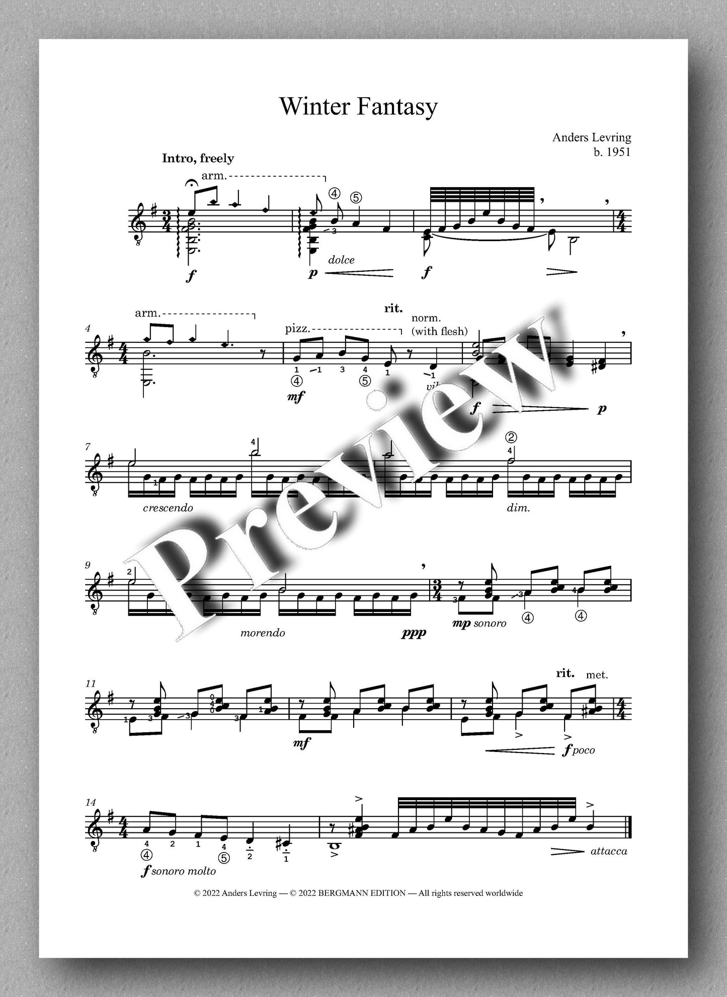 Winter Fantasy, by Anders Levring - music score 1