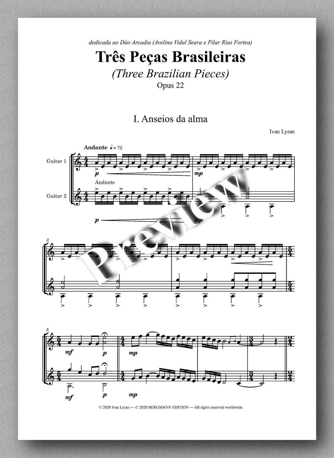 Ivan Lyran, Três Peças Brasileiras, Opus 22 - preview of the music score 1