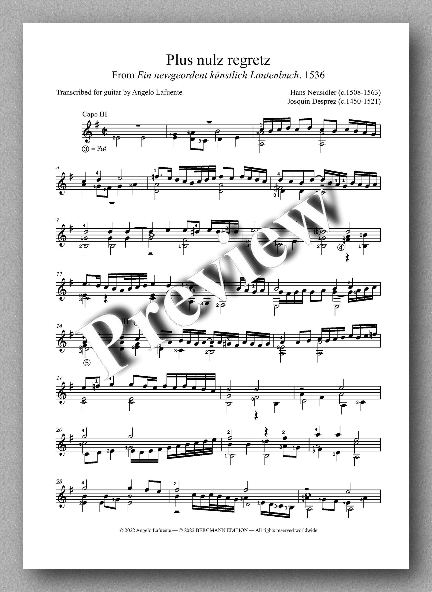 Hans Neusidler, Four Pieces  -  preview of the music score 4